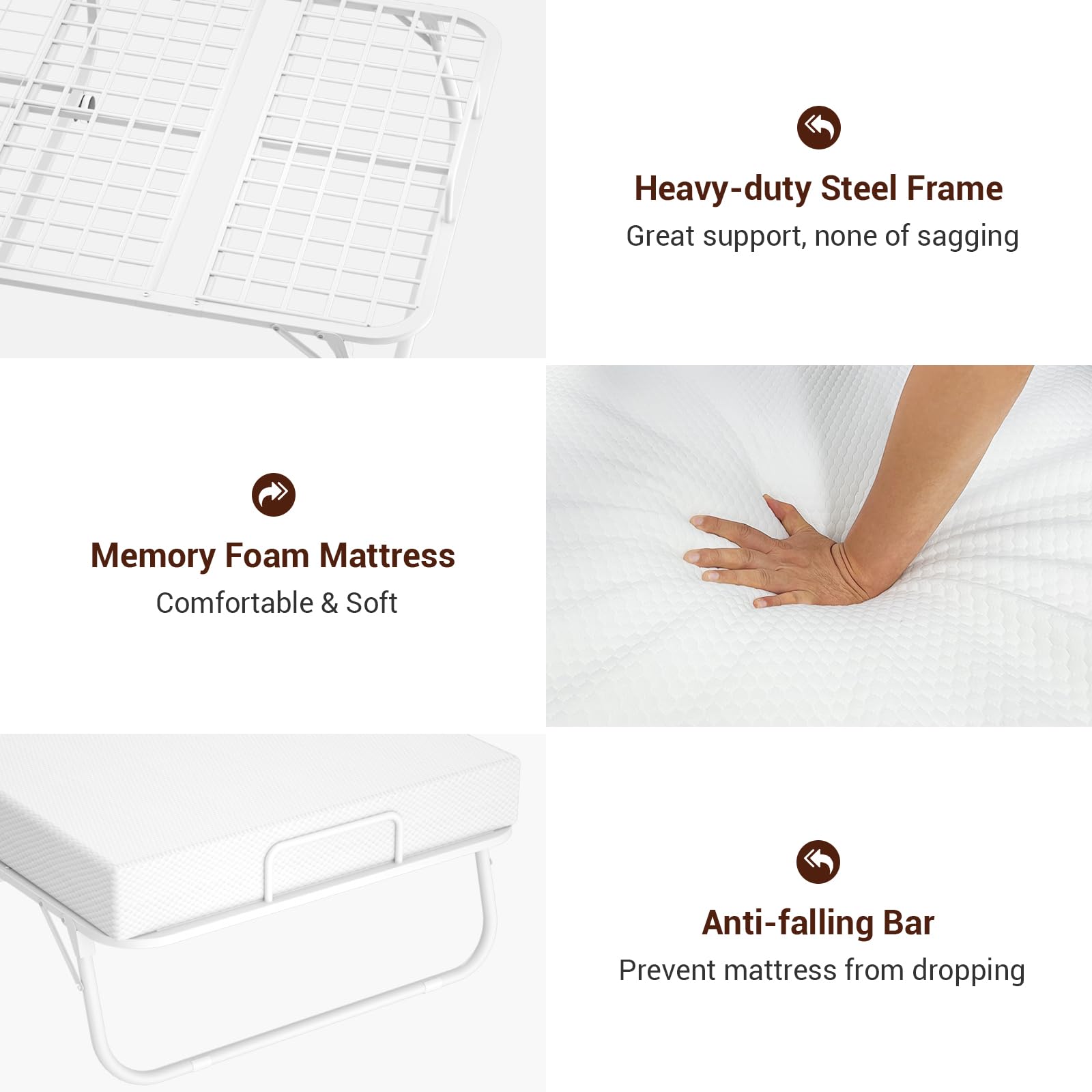 Homieasy Folding Bed with Memory Foam Mattress - Portable Rollaway Guest Bed for Adults, 75