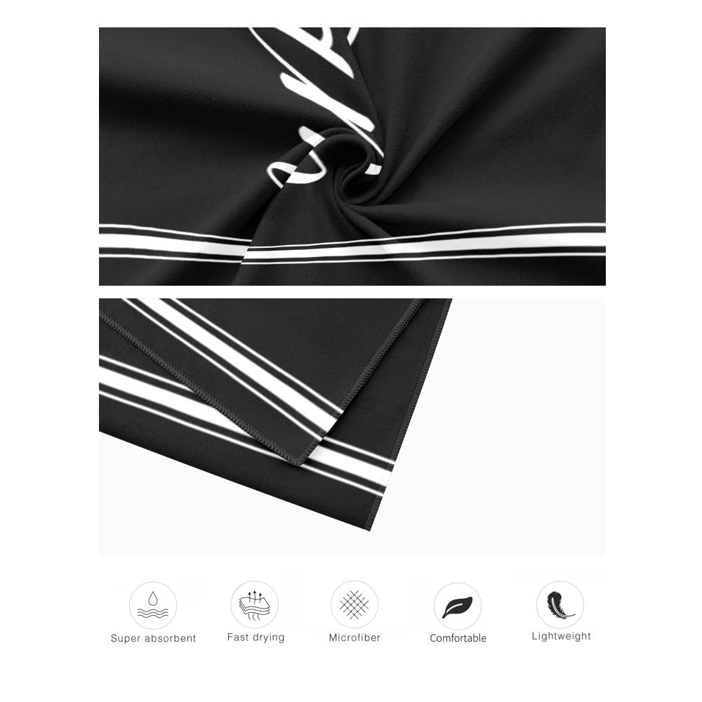 Custom Personalized Beach Towels with Name - Monogrammed Black Stripe Beach Towel for Men, Women & Kids - Soft Quick-Dry Large Beach Blanket for Pool, Vacation & Summer Outdoor Activities