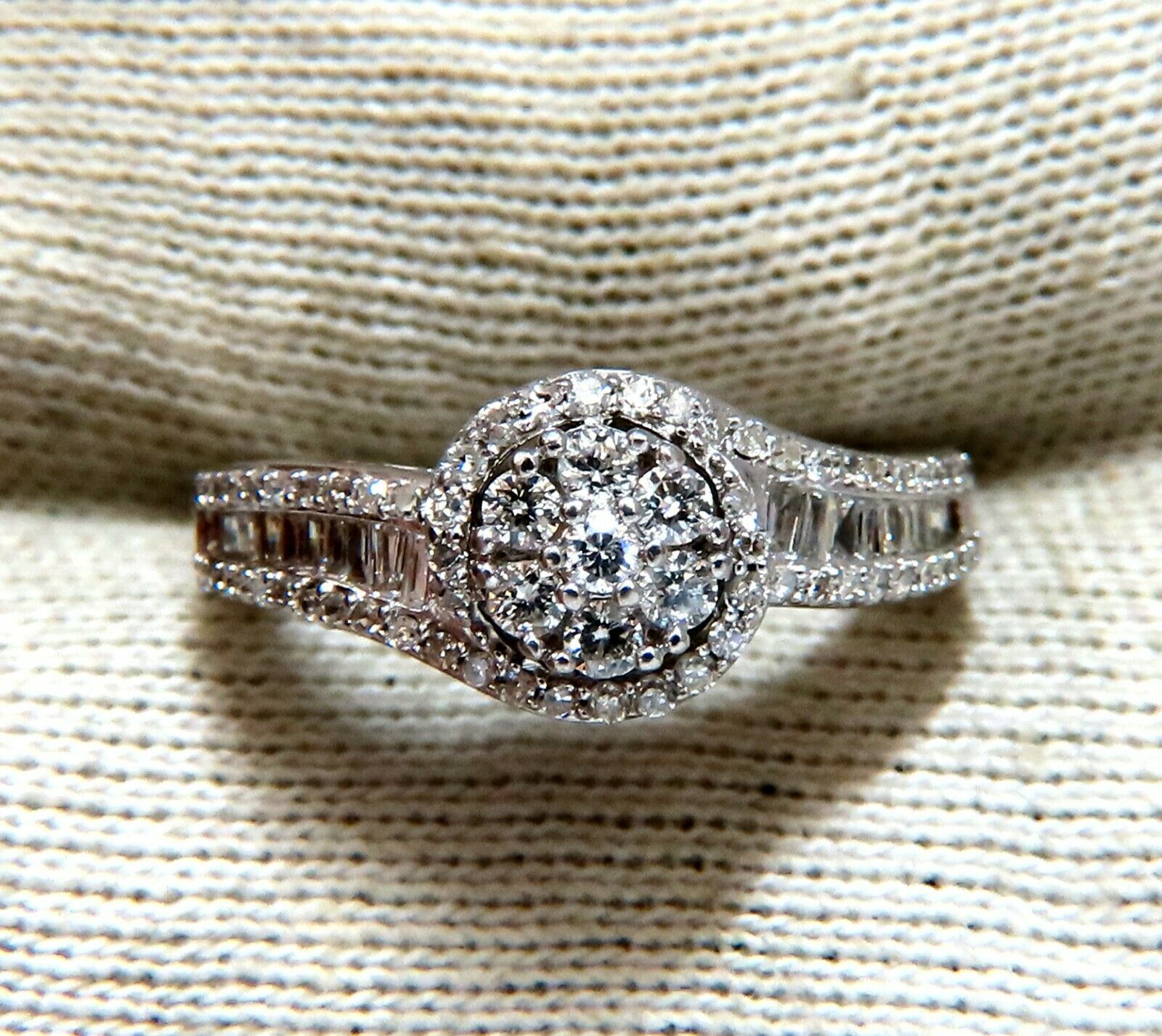 0.70ct Natural Diamond Cluster Ring with Round & Baguette Cut Stones in Sterling Silver - Perfect for Engagement, Anniversary & Special Occasions