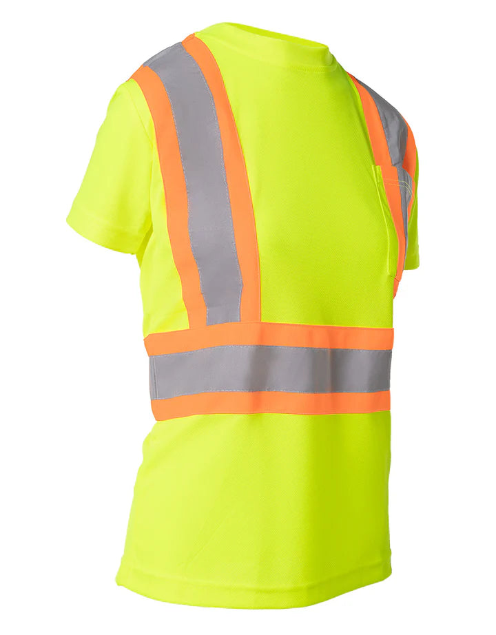 Forcefield Women's High Visibility Short Sleeve T-Shirt with Chest Pocket - Reflective Safety Workwear for Construction, Cycling & Outdoor Activities