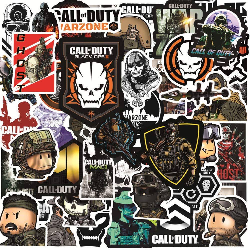 50pcs Call of Duty Vinyl Waterproof Stickers - Gaming Decals for Laptop, Water Bottle, Skateboard, Guitar, Car & Luggage - Perfect for Teens & Adults - DIY Decorative Stickers for Gamers & Military Fans