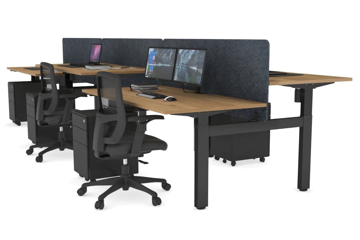 Adjustable Height 6-Person H Bench Workstation with Black Frame - 1400L x 800W with Cable Management | Perfect for Office, Coworking Spaces & Collaborative Work Environments