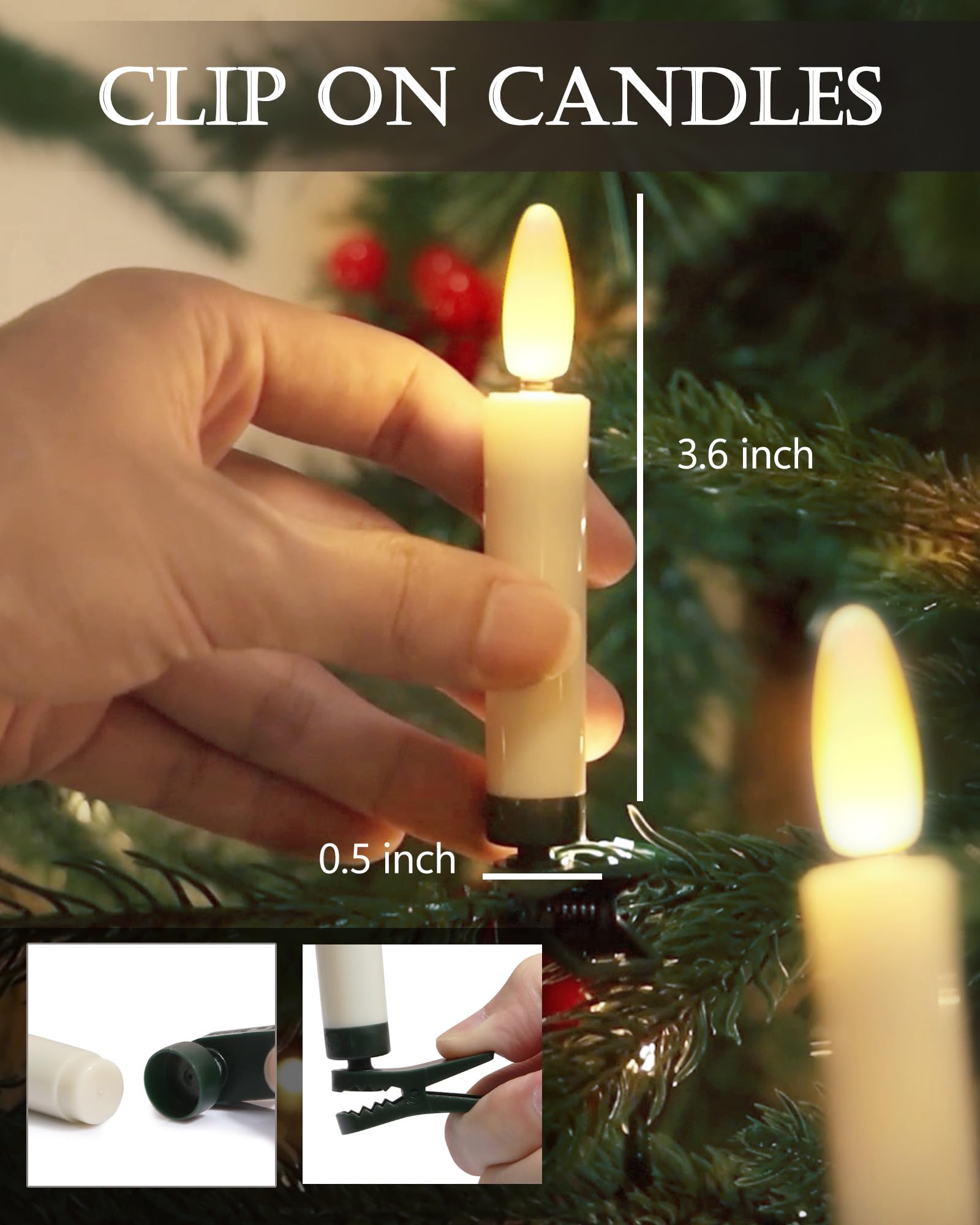 20PCS Flameless Christmas Candles with Timer - Battery Operated for Wreaths & Decor