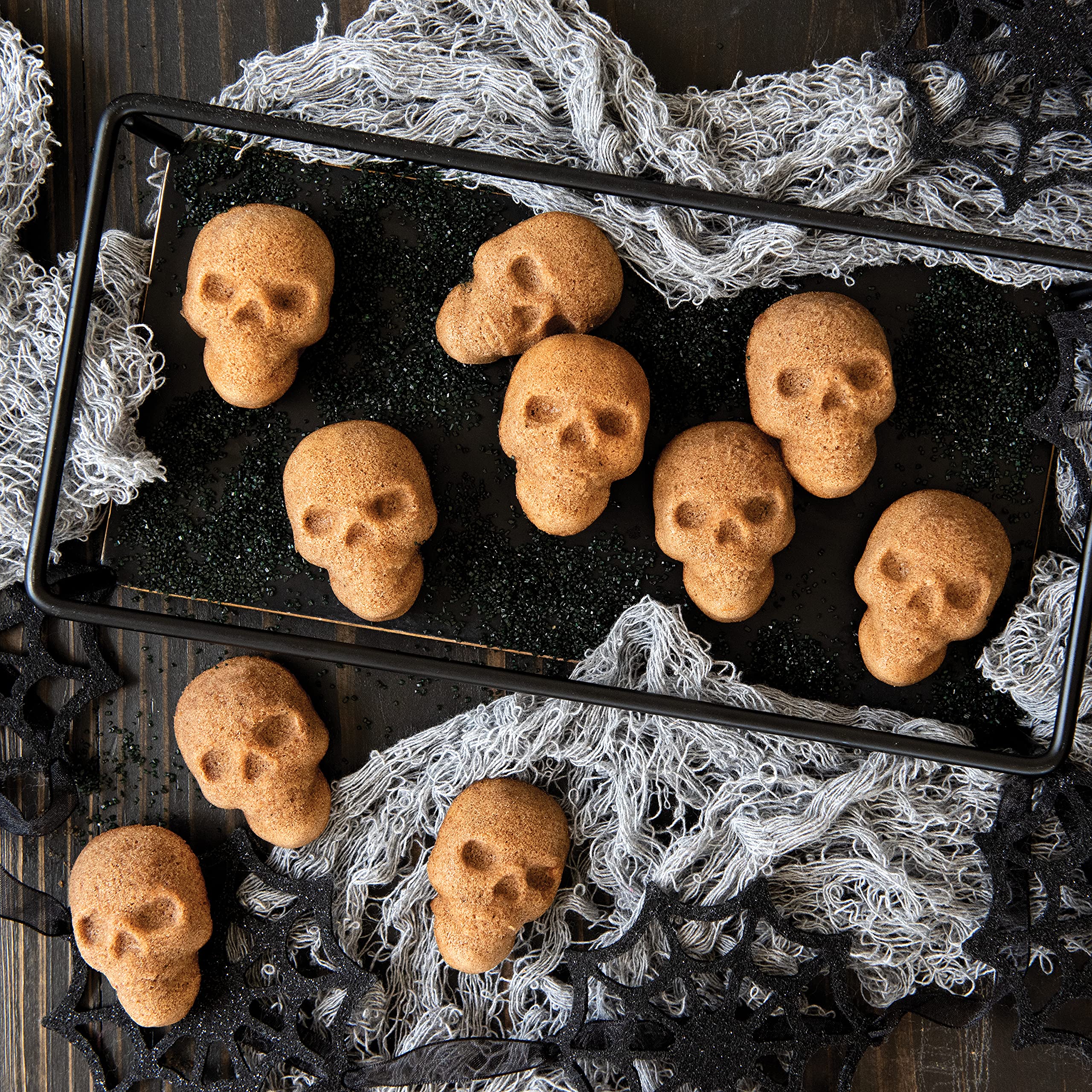 Nordic Ware Haunted Skull Cakelet Pan & Skull Bitelets - Halloween Baking Set for Spooky Cupcakes, Mini Cakes & Party Treats