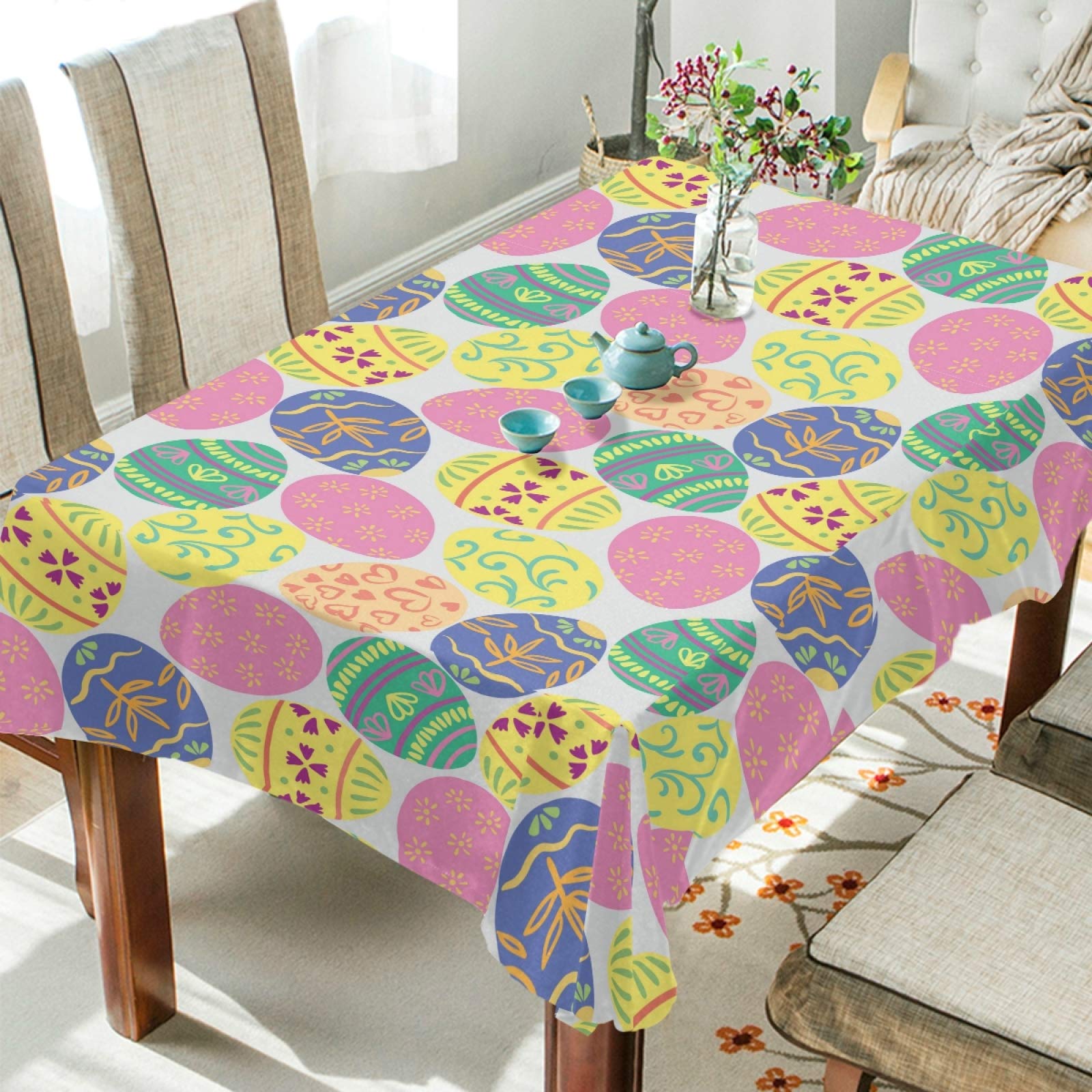 Easter Party Tablecloth - 60 x 108 Inch Rectangle Polyester Table Cover for Holiday Dinner Decorations | Traditional Easter Egg Design for Dining Table, Buffet, and Party Decor