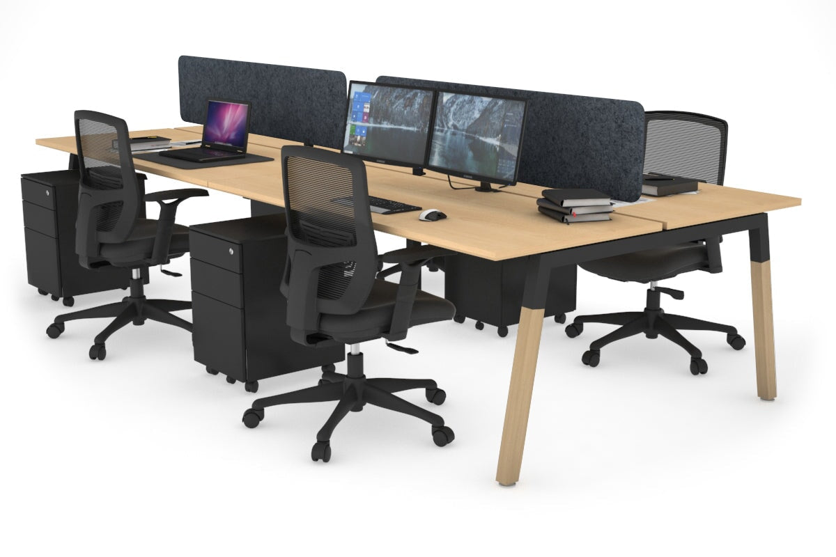 Quadro A Legs 4-Person Office Workstation with Wood Legs & Cross Beam [1800L x 700W] - Perfect for Collaborative Workspaces, Home Offices, and Modern Work Environments