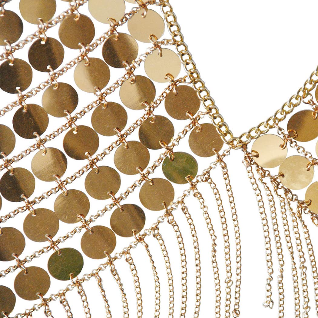 Boho Sequins Body Chain Gold Tassel Bikini Chain - Sexy Glitter Necklace Body Jewelry for Beach, Rave, Nightclub & Festival - Perfect for Summer Parties, Music Festivals & Swimwear Accessories
