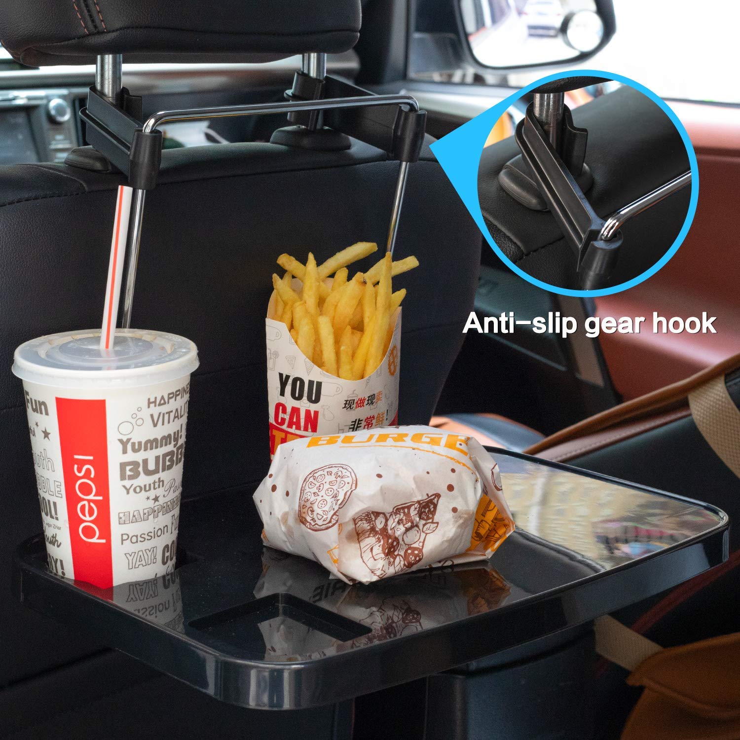 AutoChoice Foldable Car Seat Back Tray - Portable Steering Wheel Tray for Food, Drinks & Laptop (2 Pack) - Perfect for Road Trips, Commuting & In-Car Dining