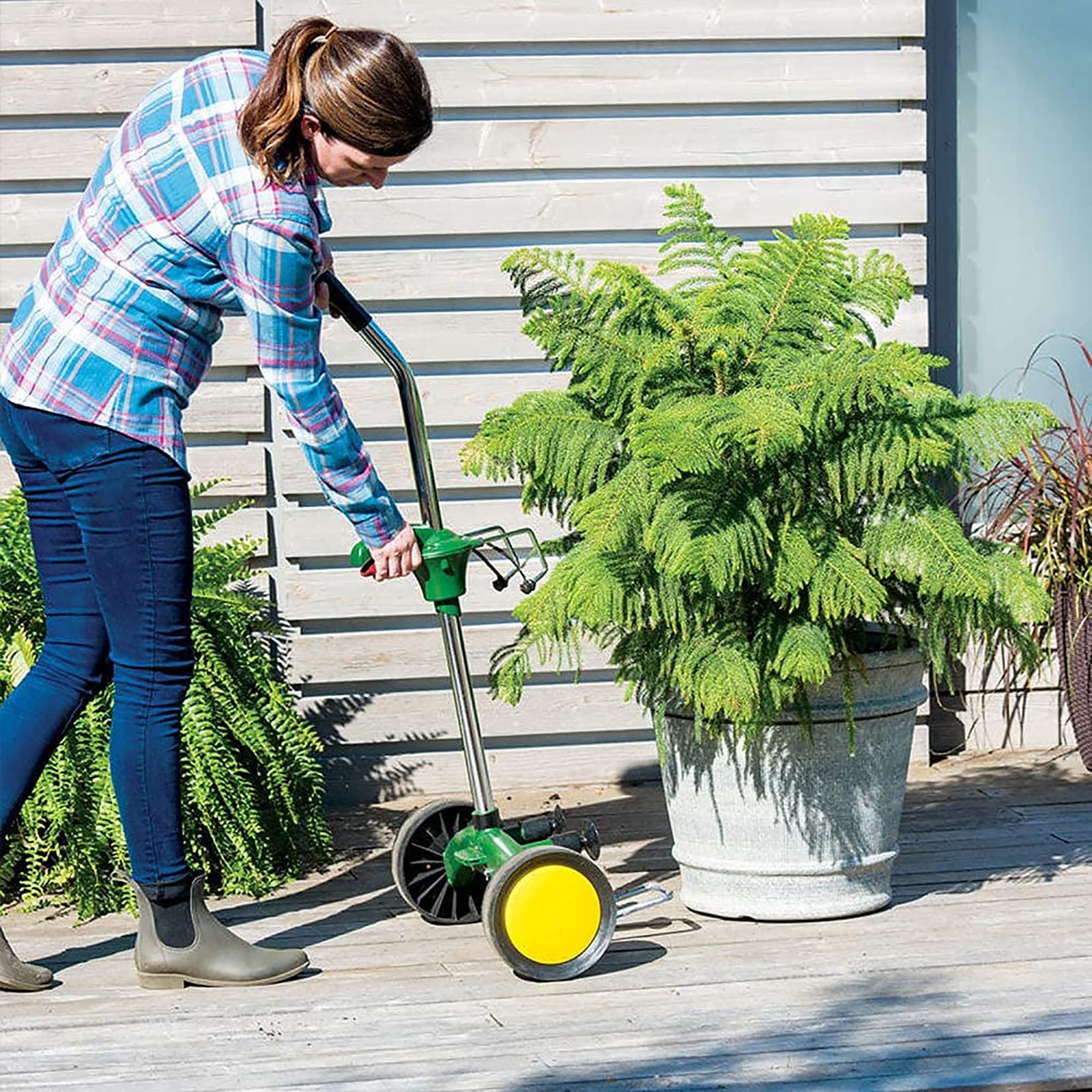 EJWOX Heavy Duty Garden Pot Mover with Wheels & Tumbling Composter - Outdoor Plant Dolly for Moving Large Pots, Gardening Tools for Women & Men - Perfect for Lawn Care, Patio Decor & Backyard Composting