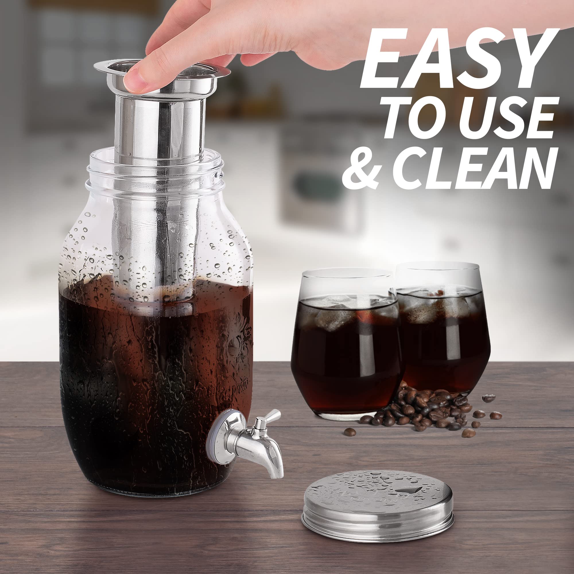 Premium Zulay Kitchen 1.5L Cold Brew Coffee Maker with Extra-Thick Glass Carafe & Stainless Steel Filter - Iced Coffee Maker, Cold Brew Pitcher & Tea Infuser for Home, Office & Outdoor Use