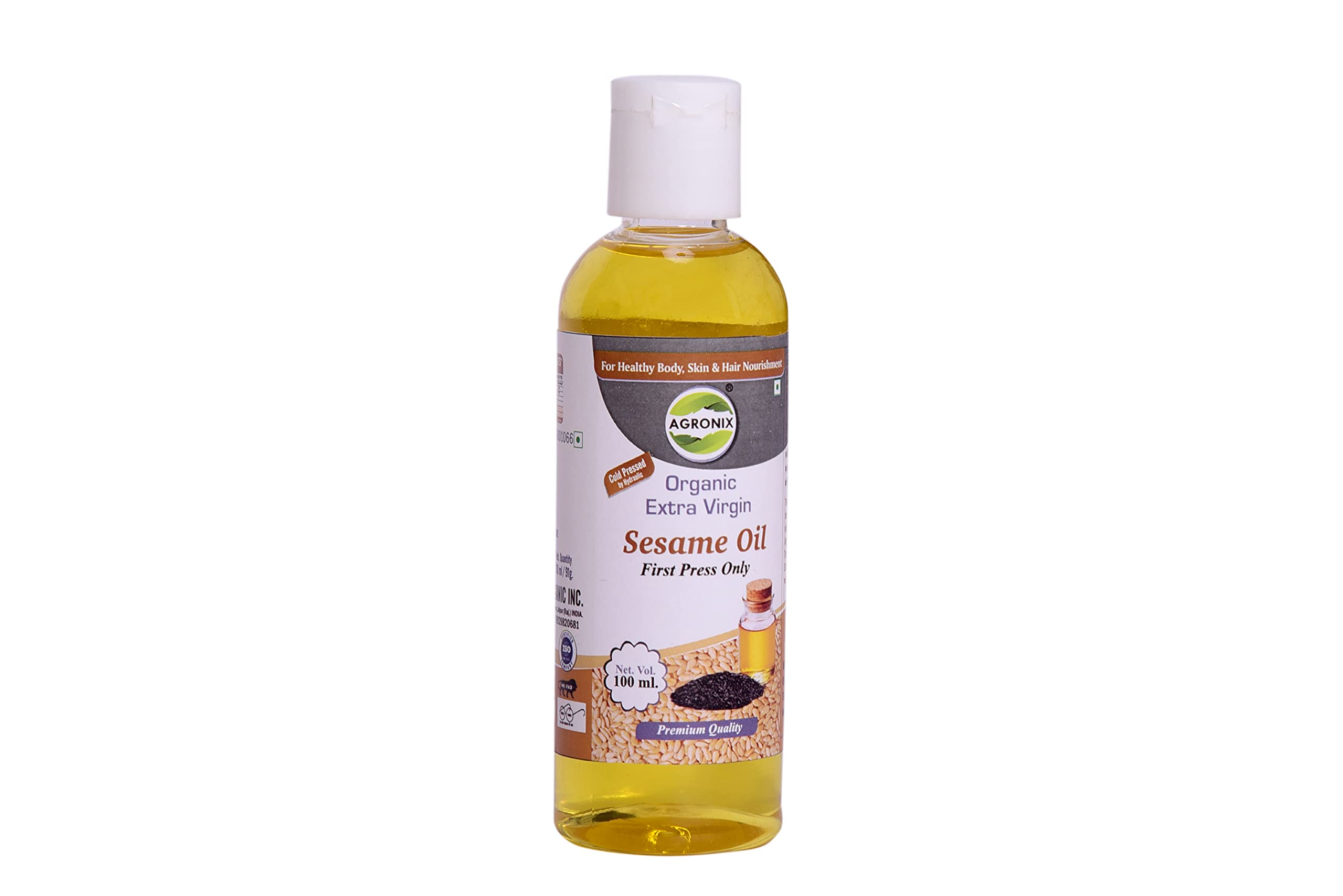 AGRONIX 100% Pure Cold Pressed Sesame Oil - 3.4oz for Hair Growth, Skin Care & Massage | Natural Moisturizer for Dry Scalp, Face & Body | USDA Organic, Unrefined, Chemical-Free | Perfect for Aromatherapy & DIY Beauty Recipes