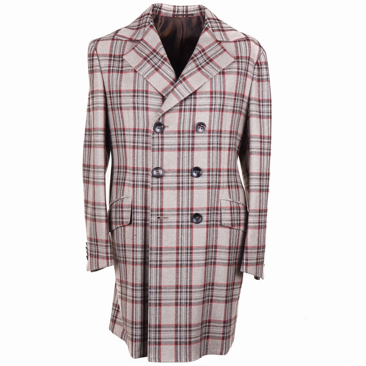 Luxury Kiton Woven Check Cashmere Overcoat for Men - Premium Winter Wool Blend Coat for Business & Formal Occasions