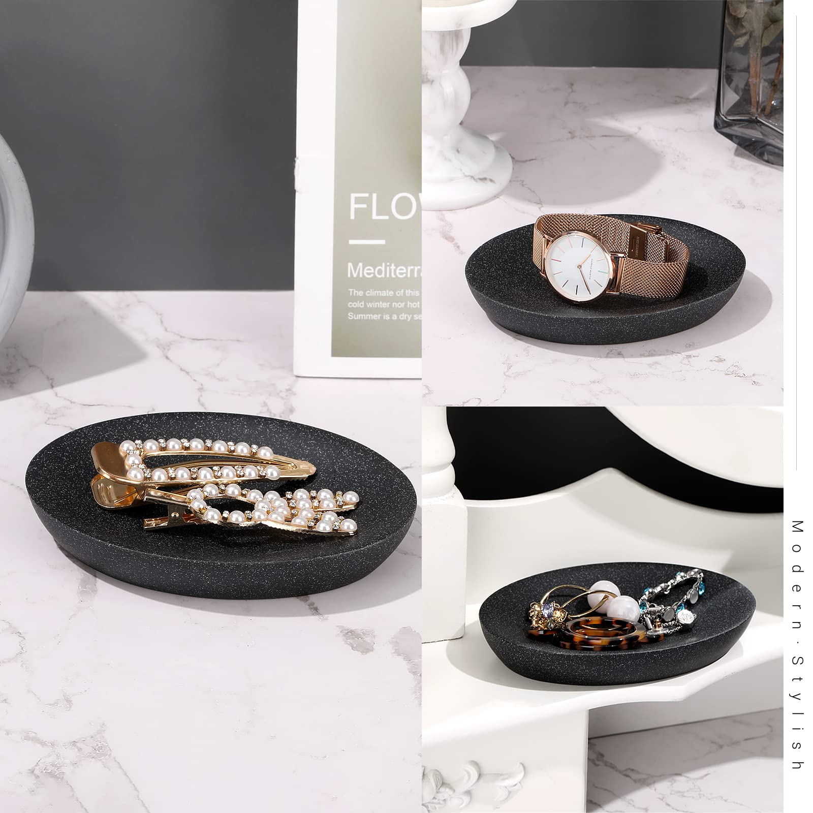 Shinowa Soap Dish with Sponge Holder - Resin Bathroom Organizer Tray for Soap, Sponge & Mini Storage | Black Gravel Design | Perfect for Vanity, Kitchen Counter & Shower Organization