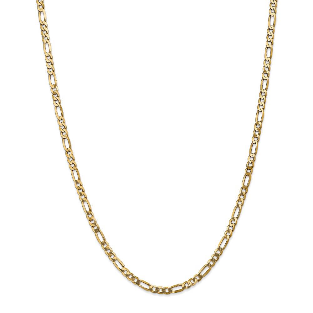 The Black Bow 4mm 14k Yellow Gold Solid Flat Figaro Chain Necklace for Women, Men, Everyday Wear, Gifts, and Special Occasions