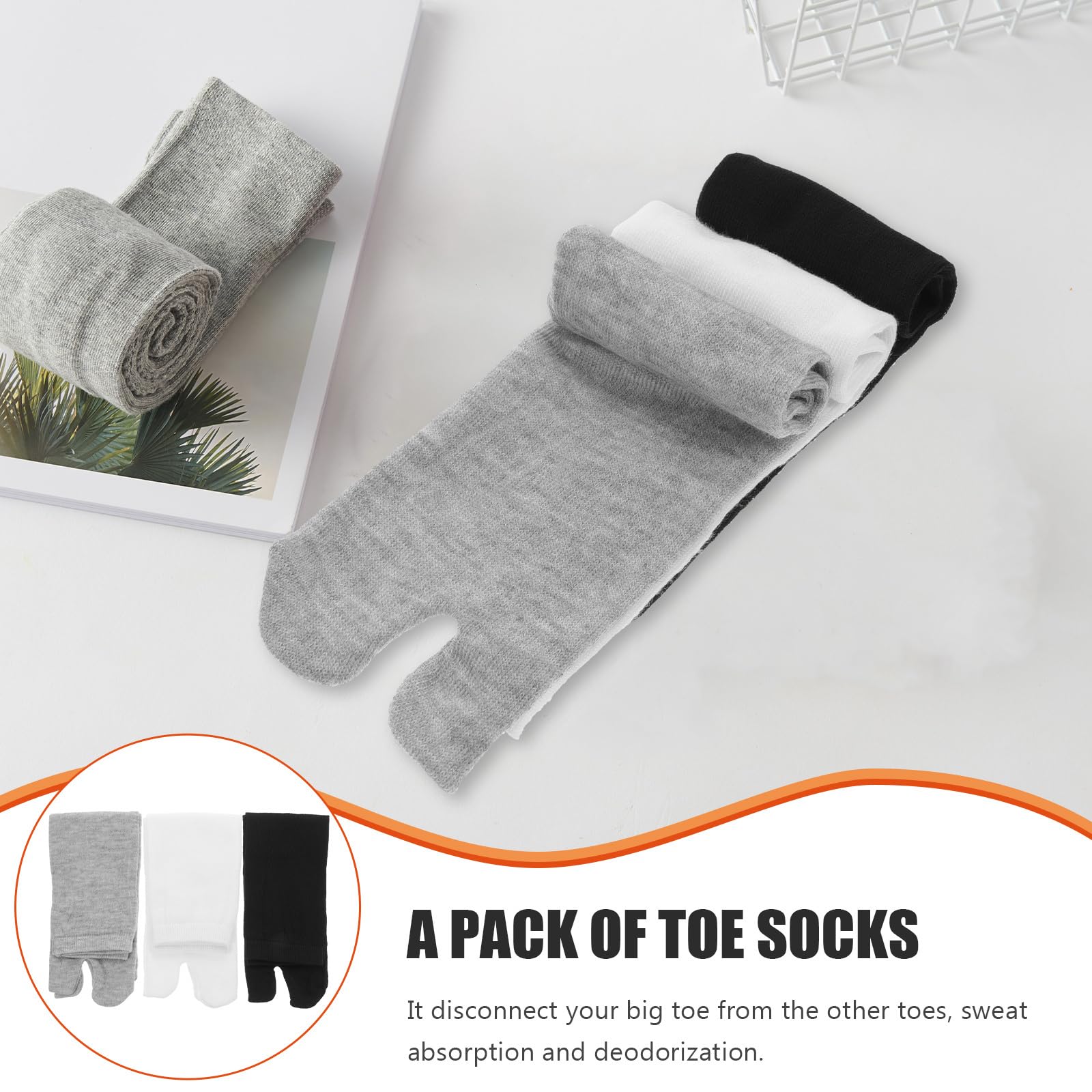 Breathable Tabi Toe Socks for Men & Women - 3 Pairs (White, Grey, Black) - Split Toe Design for Sandals, Yoga & Indoor Activities - Comfortable Elastic Casual Socks