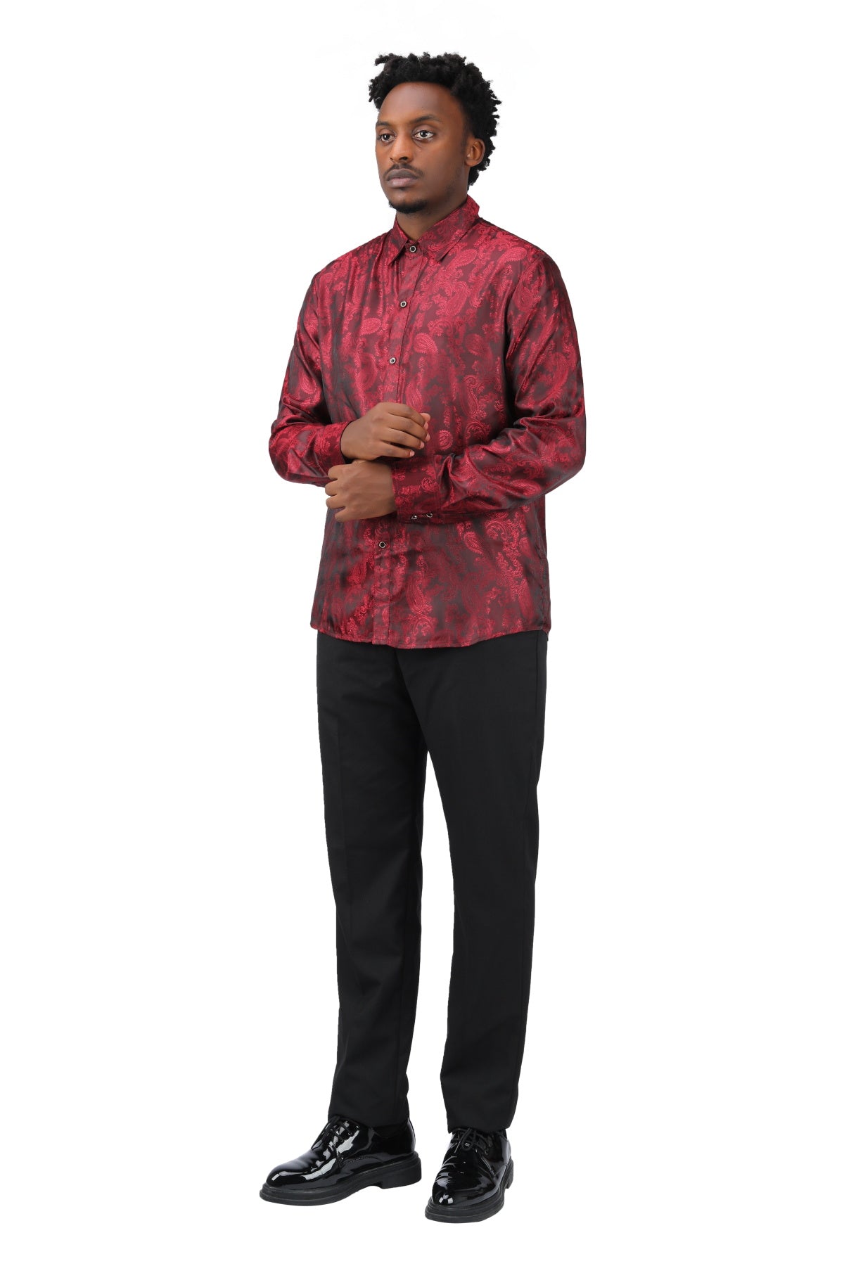 Slim Fit Embroidered Maroon Paisley Shirt for Men - Stylish Casual Button Down Shirt - Perfect for Office, Date Night & Special Occasions
