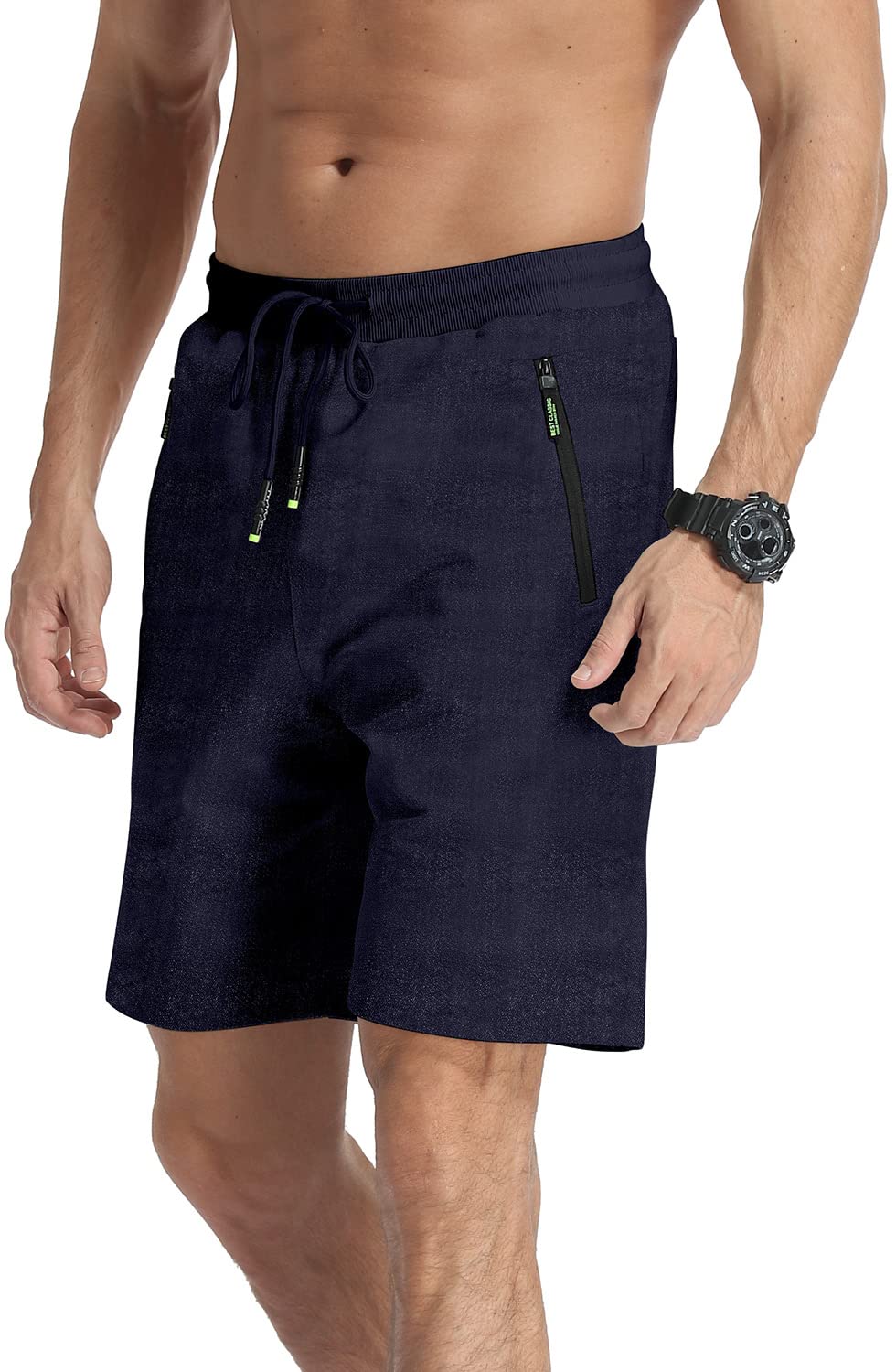 MLANM Men's Casual Shorts with Drawstring & Elastic Waist - Quick-Dry Summer Beach Shorts with Zipper Pockets for Swimming, Gym, and Outdoor Activities