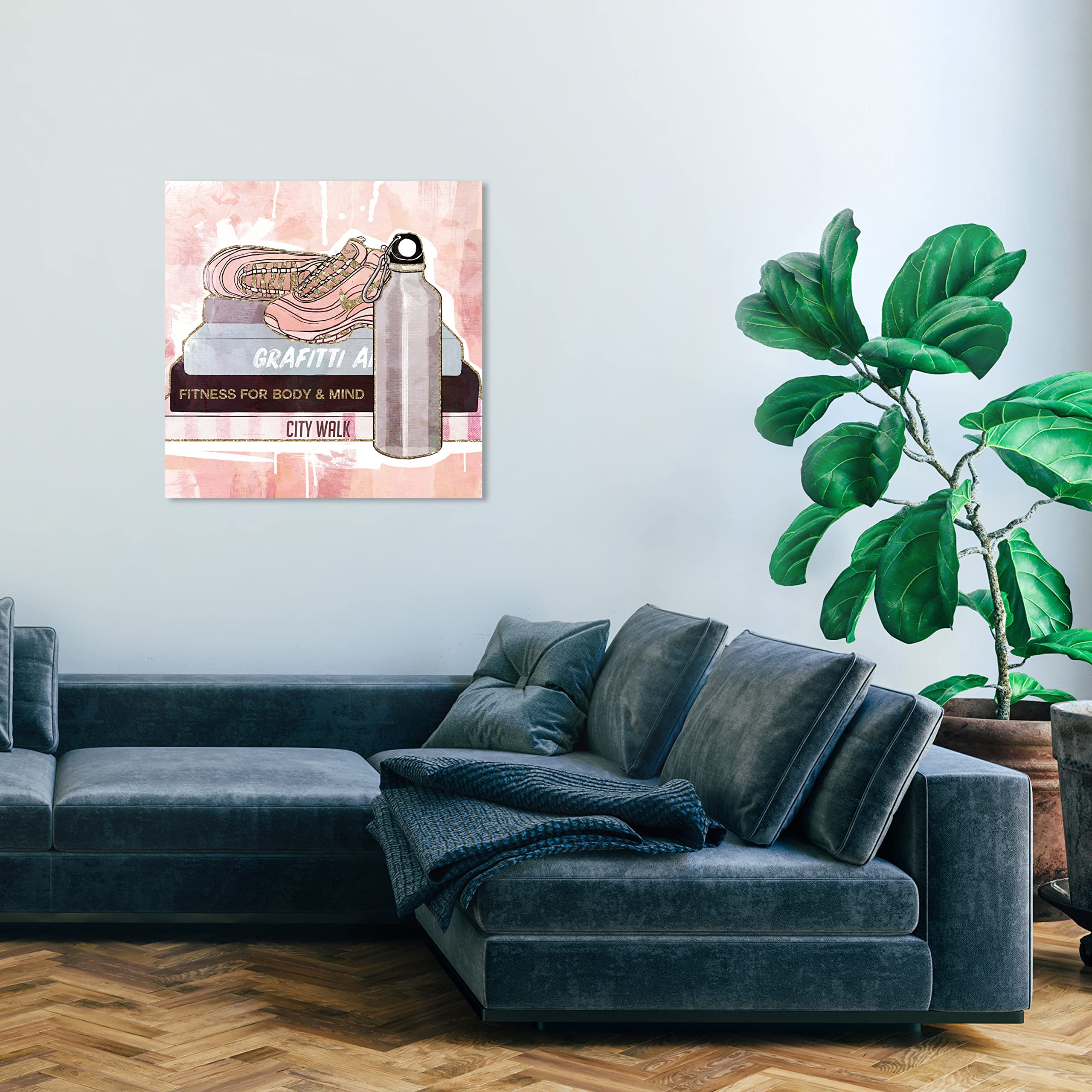 Wynwood Studio Fashion & Glam Sneakers on Books Canvas Wall Art - 30x30 Inch Pink & Gold Contemporary Home Decor for Living Room, Bedroom, Bathroom | Perfect for Modern Apartment & Office Decor