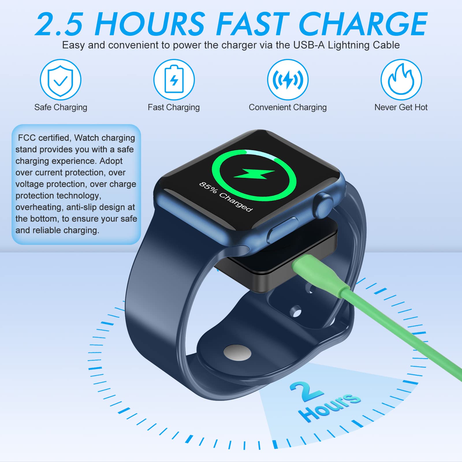 2 in 1 USB A Fast iWatch Charger MFI Certified 3.3FT Wireless Charging Cable for Apple Watch Series 8/7/6/5/4/3/2, iPhone & AirPods - Portable Travel Charger for Home, Office & Car (Black)