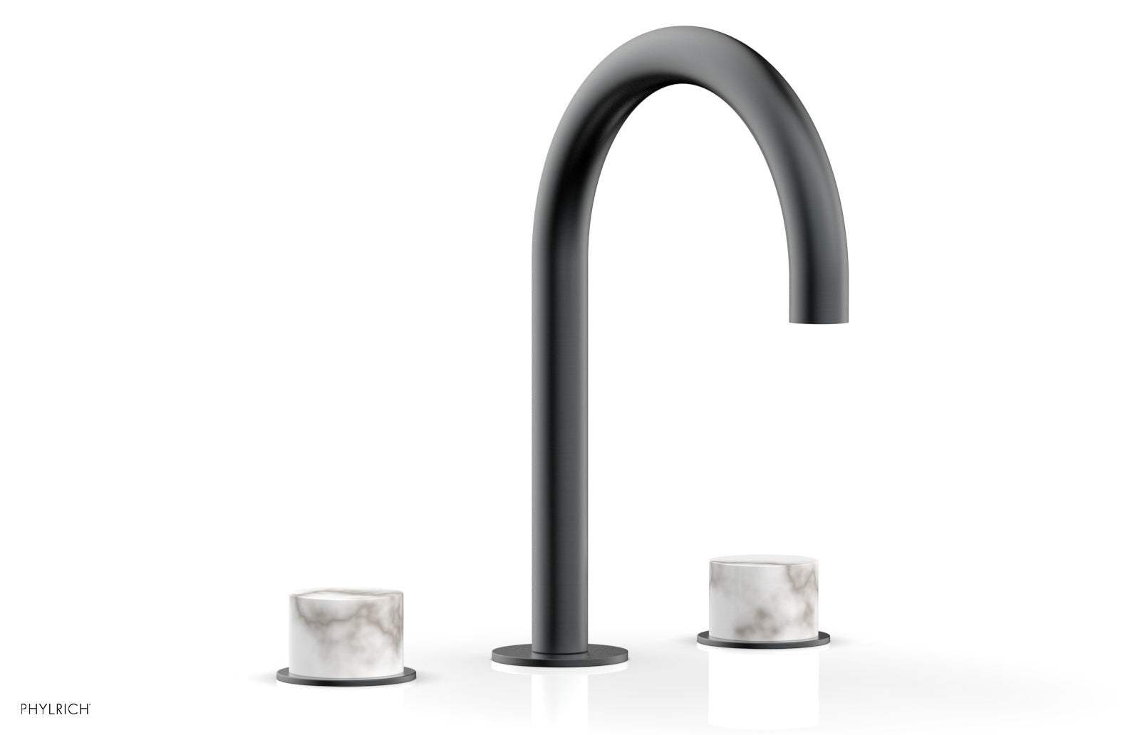 BASIC II Widespread Bathroom Faucet with White Marble Handles - 8 Inch Centerset, Brushed Nickel Finish for Modern Vanity Sinks (Model 230-03) - Perfect for Guest Bathrooms and Powder Rooms