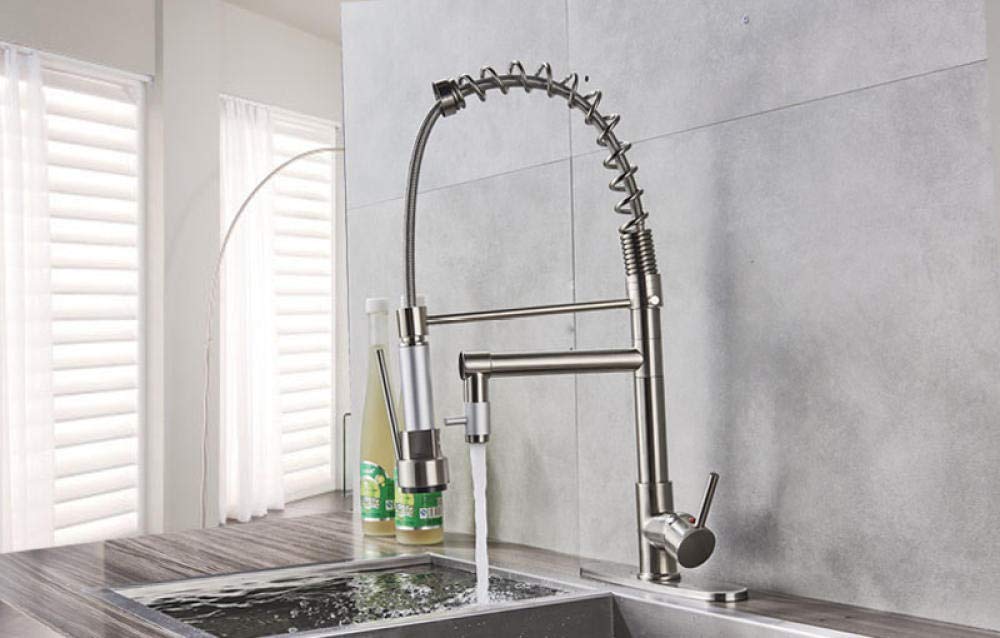 Finish Dual Spout Kitchen Sink Faucet - Deck Mount Spring Mixer Tap with Hot & Cold Water Control - Perfect for Modern Kitchens and Food Prep Stations