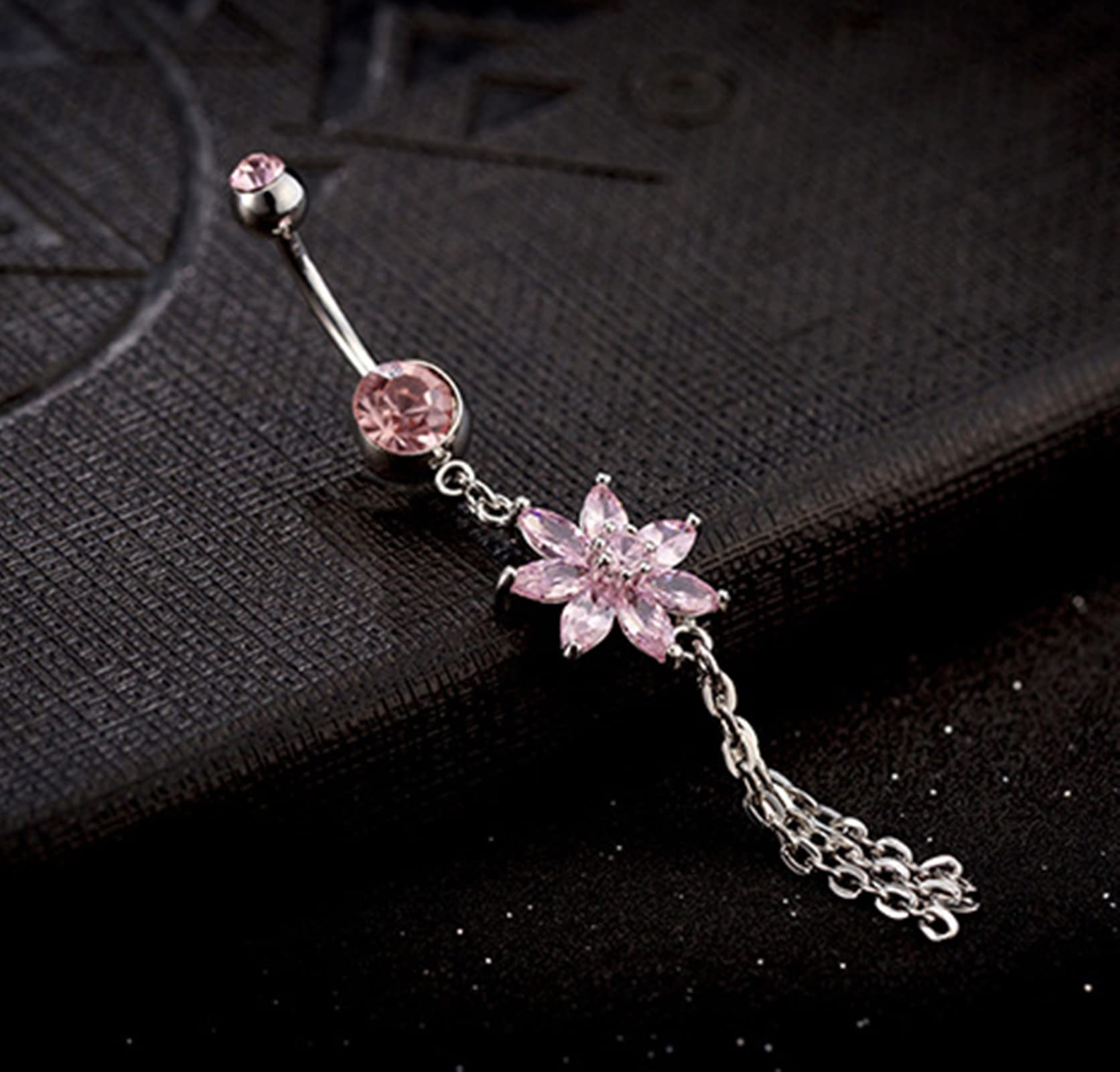 Stainless Steel Flower Tassel Belly Button Ring - Body Piercing Jewelry for Women | Navel Piercing, Belly Button Jewelry for Summer, Beach, Pool Parties