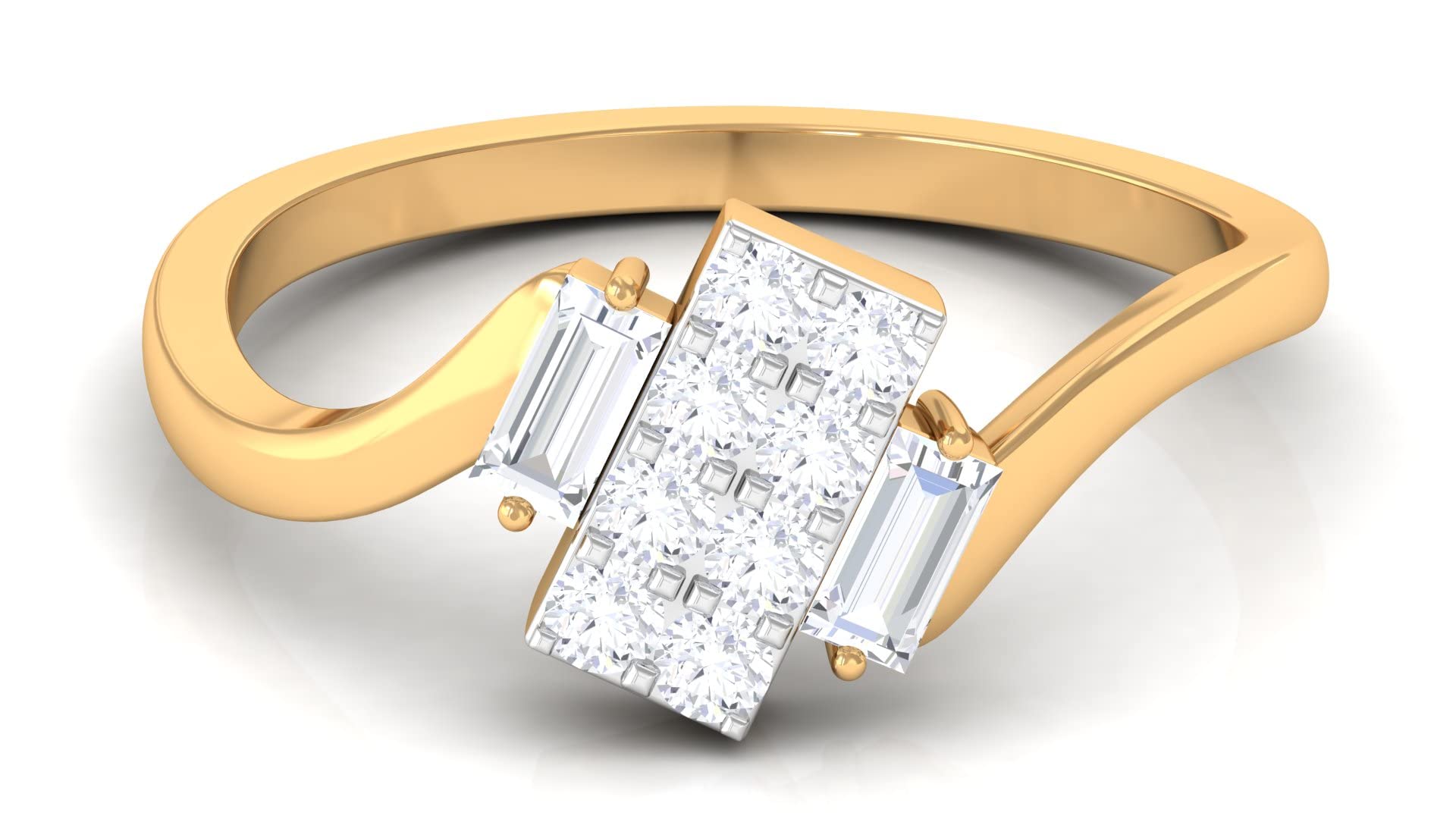 April Birthstone Diamond Ring - 3/4 CT Round & Baguette Cut 14K Solid Gold Bypass Ring for Women, Certified Promise Ring | Perfect for Engagement, Anniversary Gifts & Special Occasions