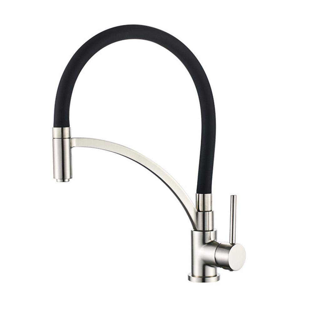 Brushed Nickel Kitchen Faucet with Pull Down Sprayer - Hot & Cold Water Mixer Tap with 360 Degree Rotation - Perfect for Modern Kitchens & Food Prep Stations