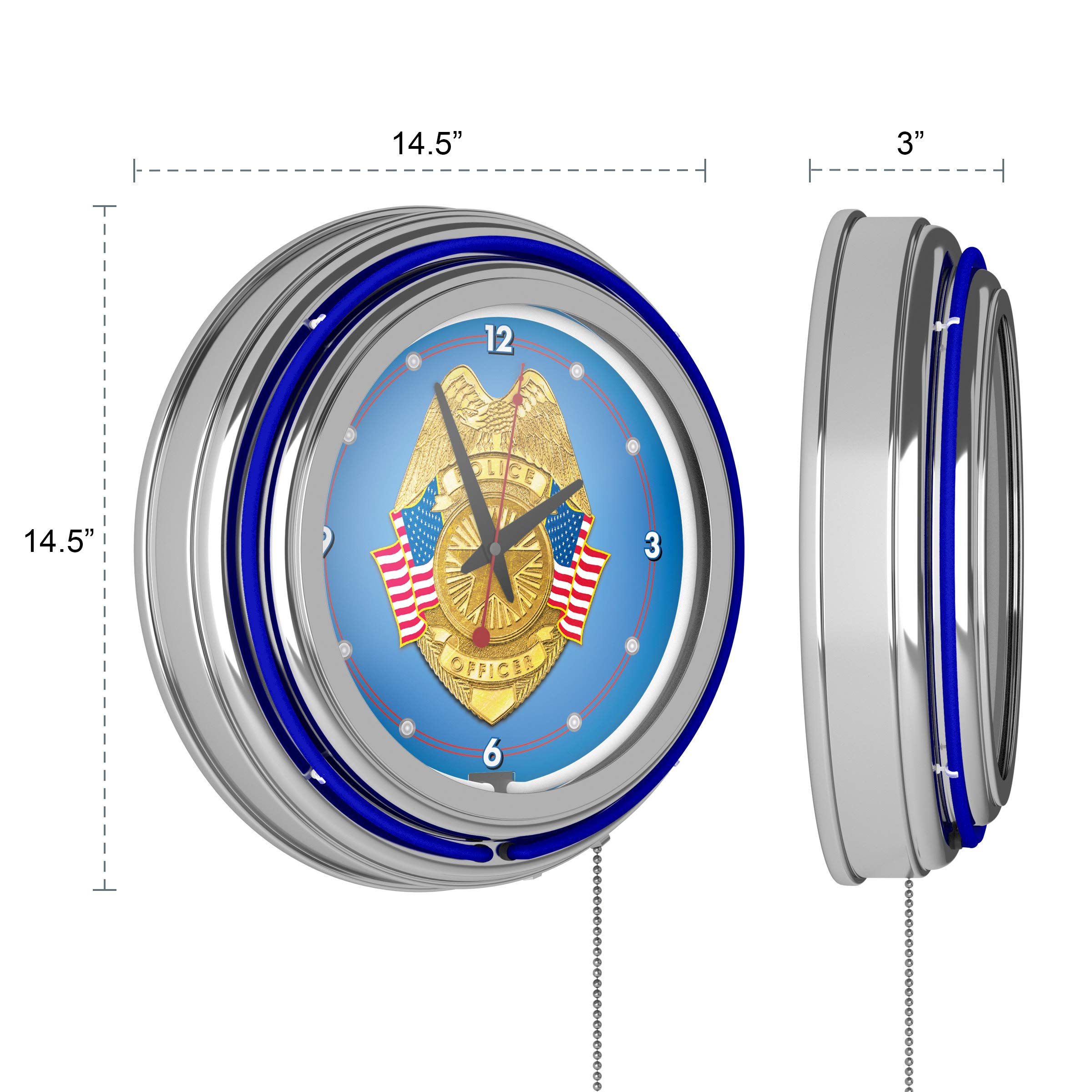 Police Officer Chrome Double Ring Neon Clock - Stylish Wall Decor for Home, Office, or Police Station