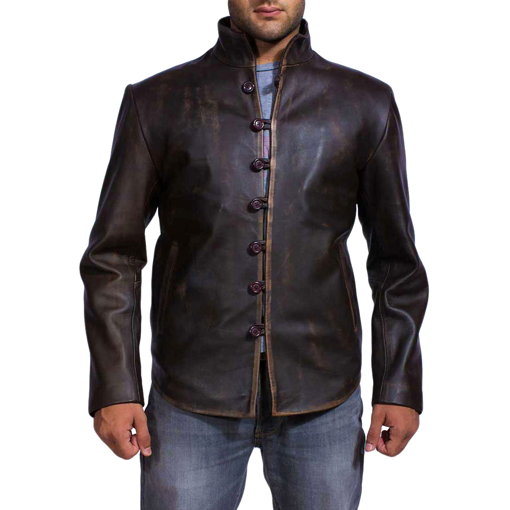 Drakeshire Men's Distressed Brown Goatskin Leather Jacket for Men | Vintage Biker Style | Perfect for Motorcycle Riding, Casual Outfits & Winter Fashion