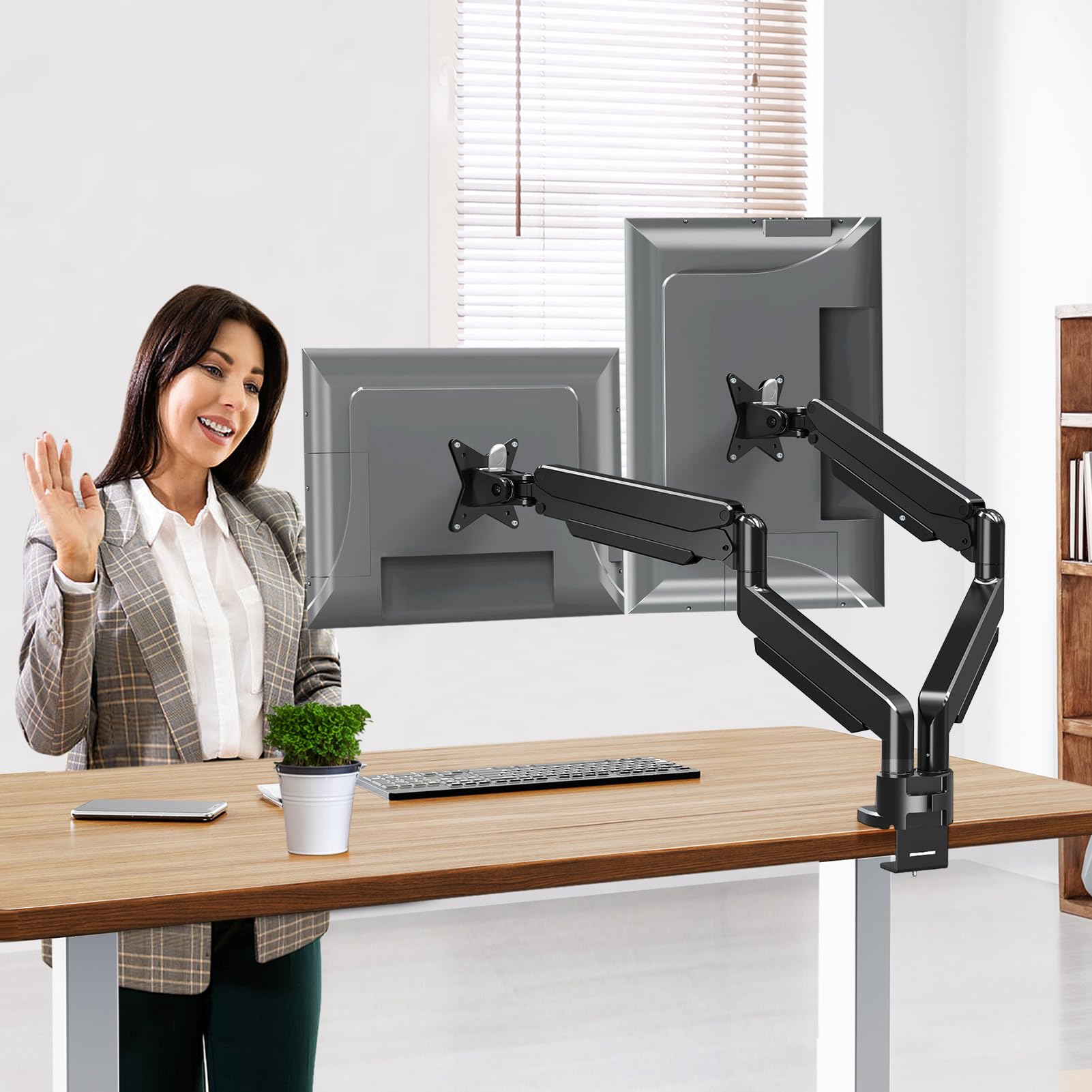 Dual Monitor Stand for 42 Inch Screens - Heavy Duty 2 Monitor Mount with 33lbs Capacity per Arm, VESA 75x75/100x100 - Perfect for Ultrawide Gaming & Office Workstations