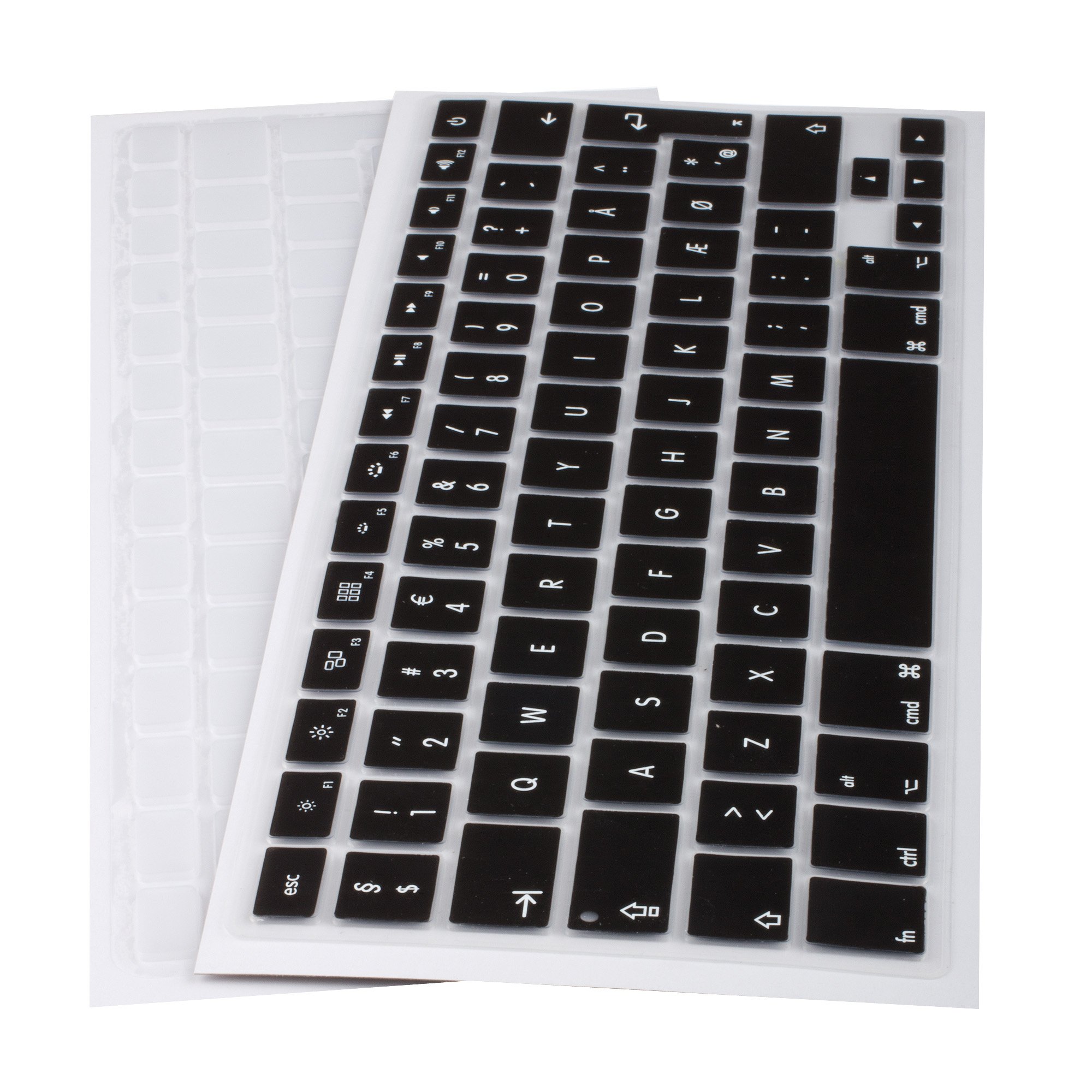Silicone Keyboard Cover for MacBook Pro 13/15/17 (2015 Release) - QWERTY Danish Layout - Black & Transparent - Waterproof & Dustproof Protection for Work & Travel