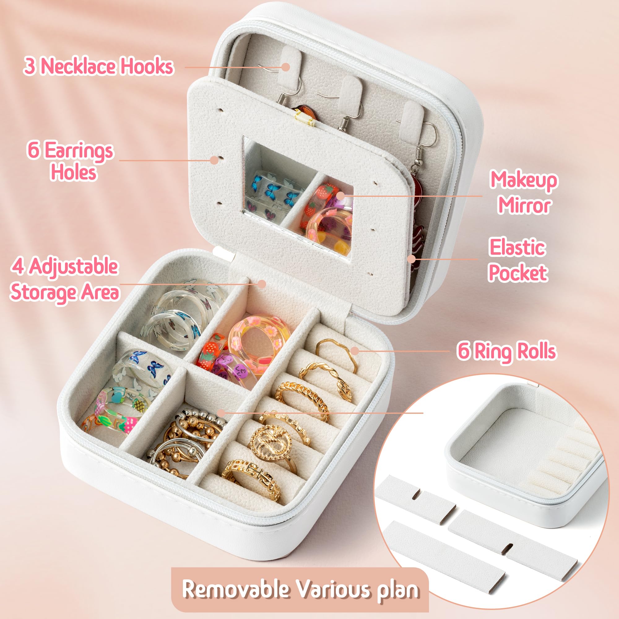 Elegant Small Preppy Travel Jewelry Case for Women - Mini Jewelry Organizer Box with Compartments for Rings, Earrings, Necklaces & Bracelets - Perfect Gift for Mom, Wife & Jewelry Lovers - Ideal for Travel, Vacation & Daily Storage