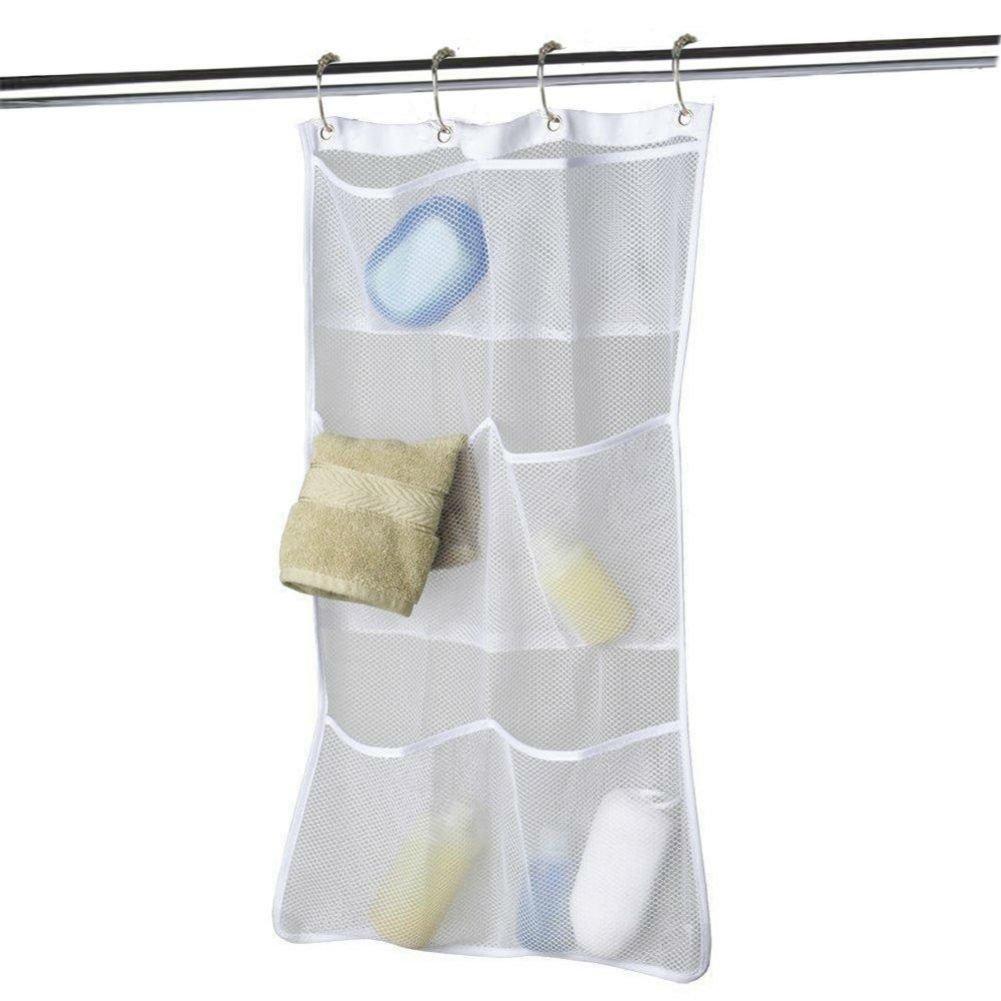 AKOAK 6-Pack Quick Dry Mesh Hanging Organizer with 4 Rings - White Bathroom Storage Caddy for Shower Curtain Rod - Perfect for Toiletries, Cosmetics & Bath Accessories Organization