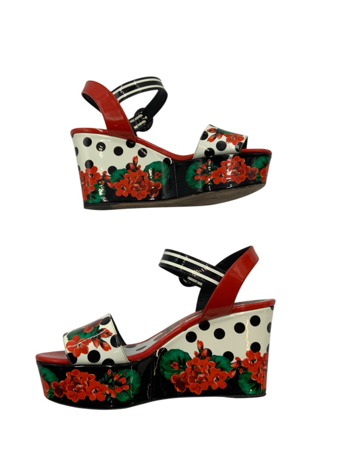 Dolce & Gabbana Geranium Flower Wedge Sandals Women's Size 38.5 (US 8.5) - Comfortable Summer Wedges for Beach, Vacation & Casual Outings