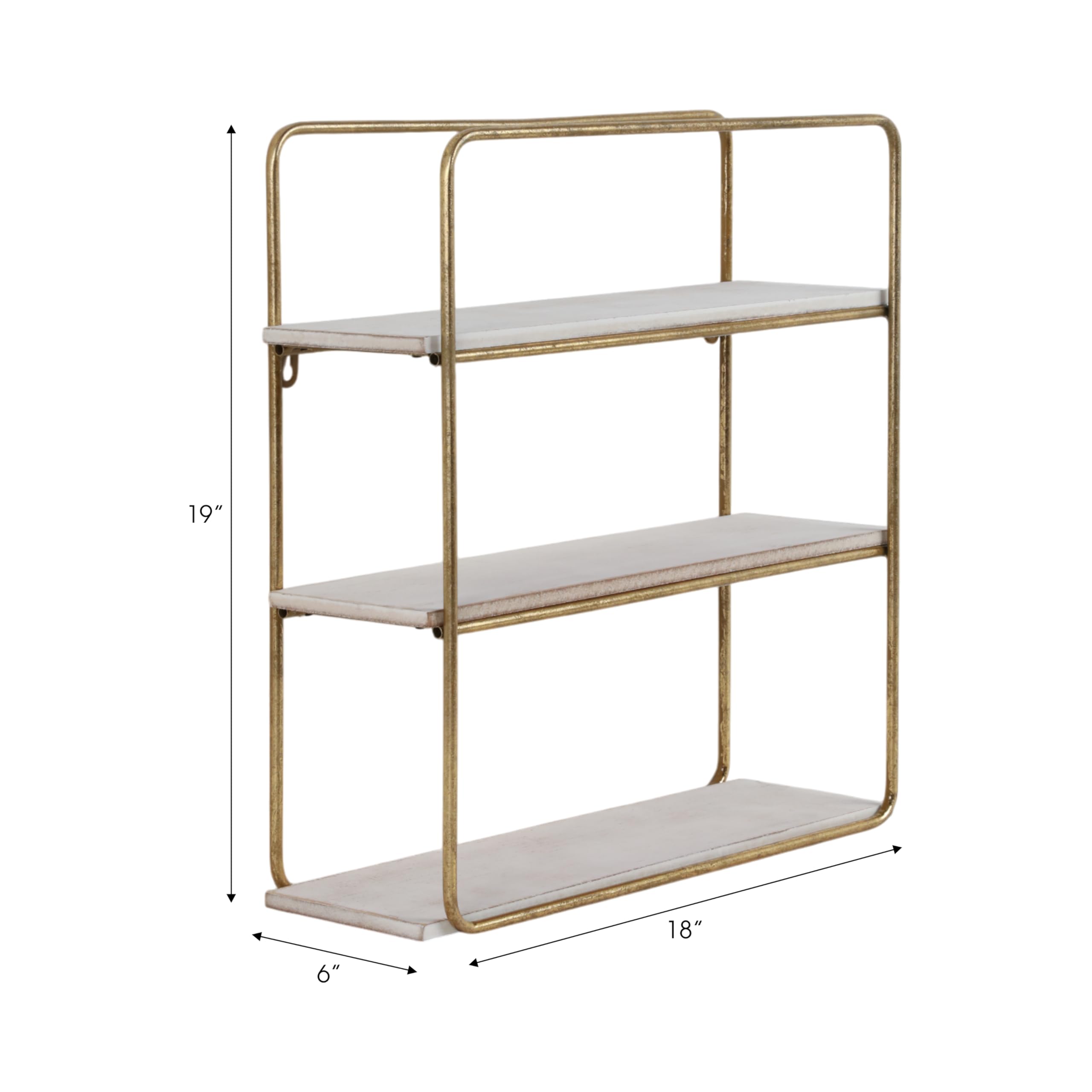 Sagebrook Home 3-Tier Wall Shelf - Gold Metal & Wood Floating Shelves for Living Room, Bathroom, Bedroom Decor - Modern Storage & Display Solution