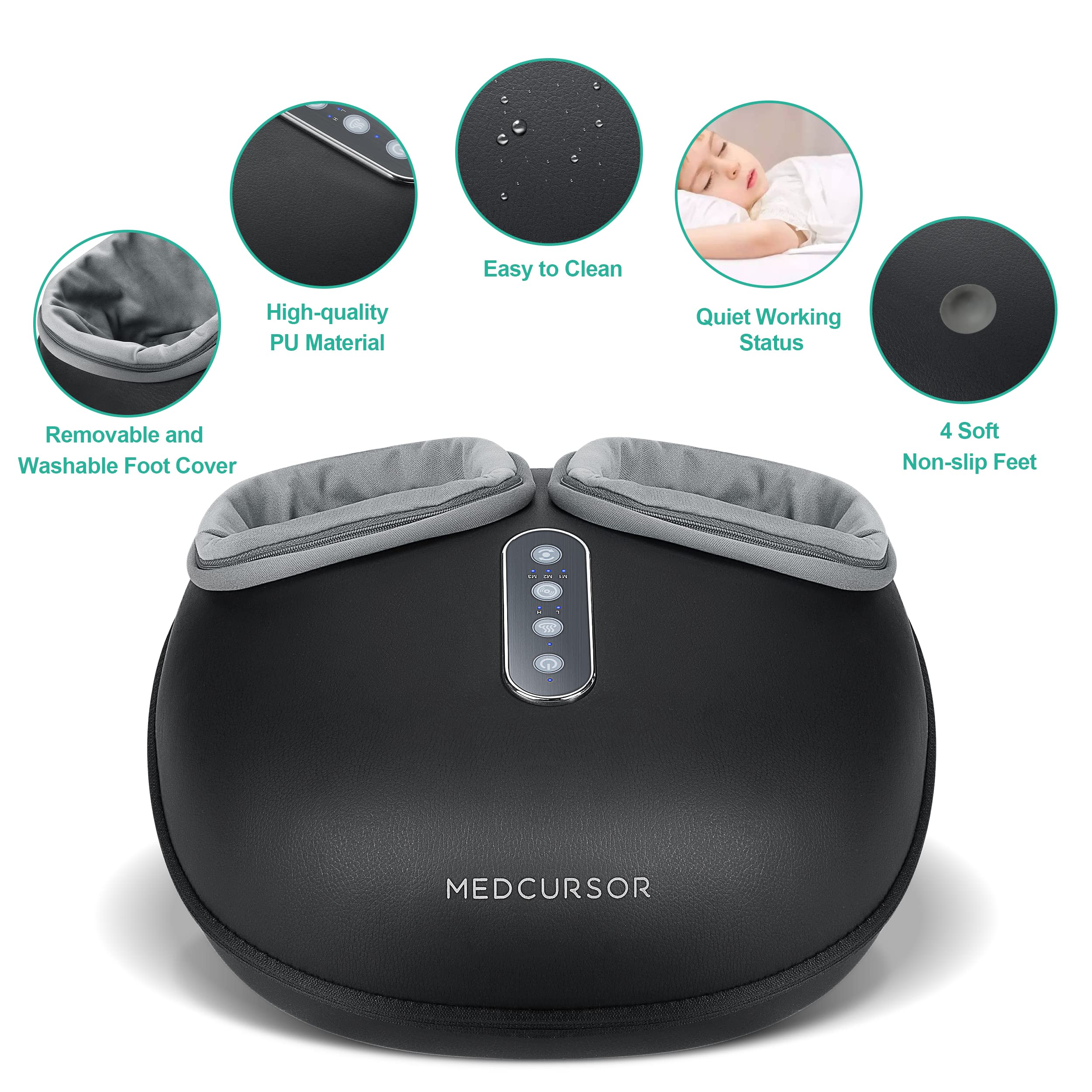 Medcursor Electric Shiatsu Foot Massager with Heat Therapy - Deep Kneading & Air Compression for Foot Pain Relief, Improved Circulation - 3 Speed Levels for Home, Office & Travel Use - Perfect for Relaxation After Work, Gym or Long Flights