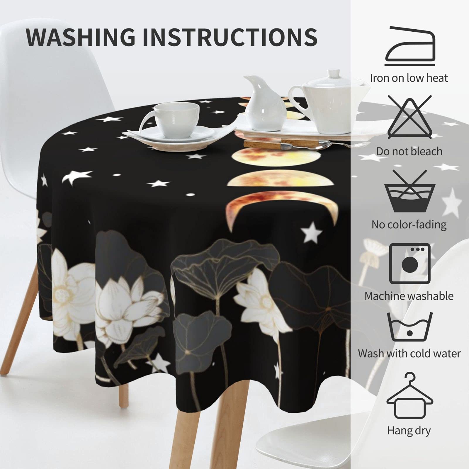 FREEHOTU Moon Phase Starry Night Round Tablecloth - 60 Inch Thickened Washable Table Cover for Kitchen, Dining, Party & Home Decor | Perfect for Daily Use, Indoor/Outdoor Gatherings & Special Occasions