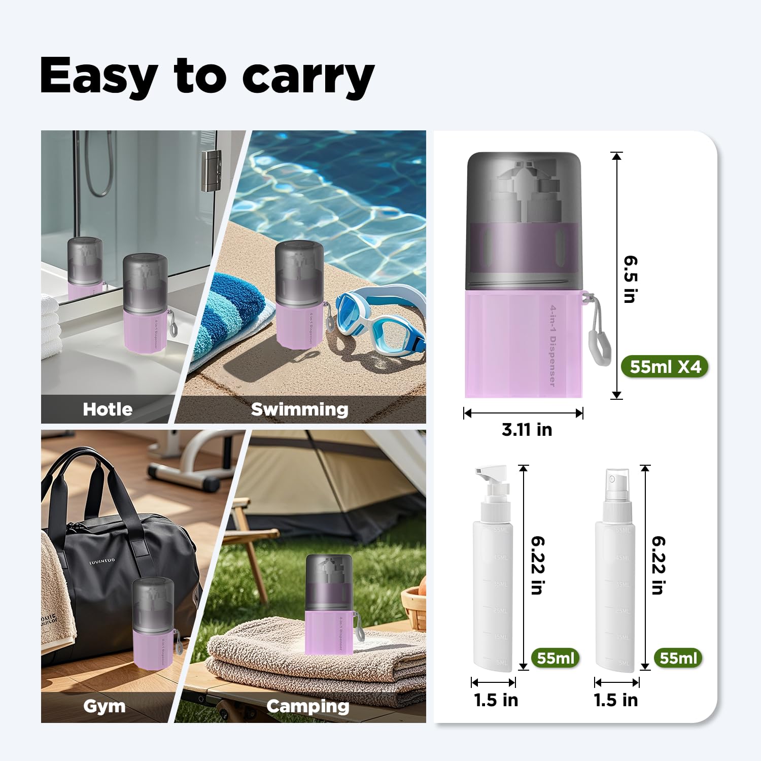 TSA Approved Travel Bottles for Toiletries - Leak Proof Shampoo & Conditioner Containers with Suction Cups (Pink) | Perfect for Airplane Carry-On, Gym & Vacation Essentials