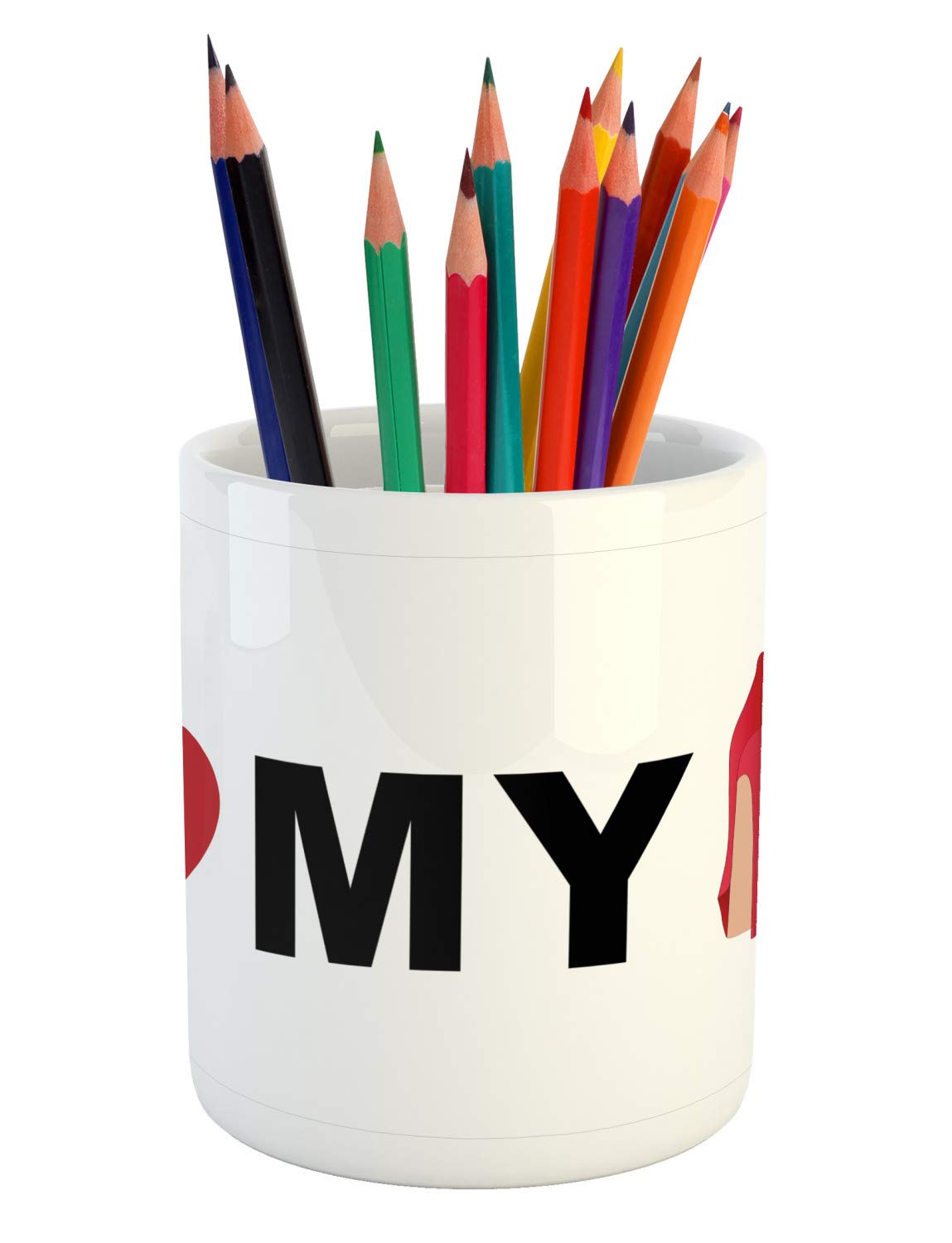 Ambesonne Ceramic Pencil Holder - High Heels & Heart Design with 