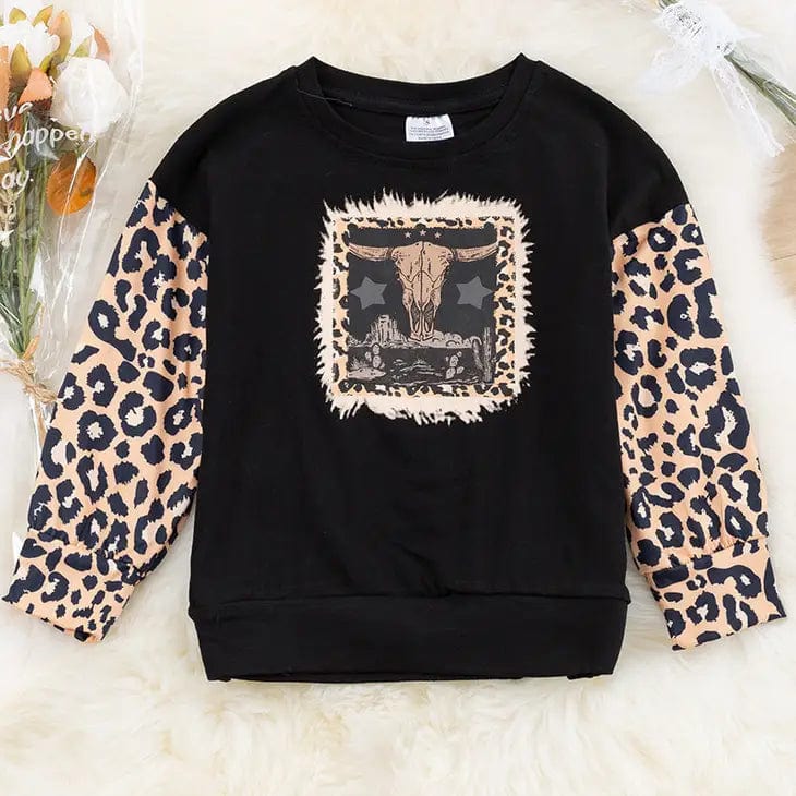 Girl's Black Bull Skull Graphic Sweatshirt | Soft Cotton Pullover Hoodie for Teens | Perfect for Halloween, Concerts & Streetwear Fashion