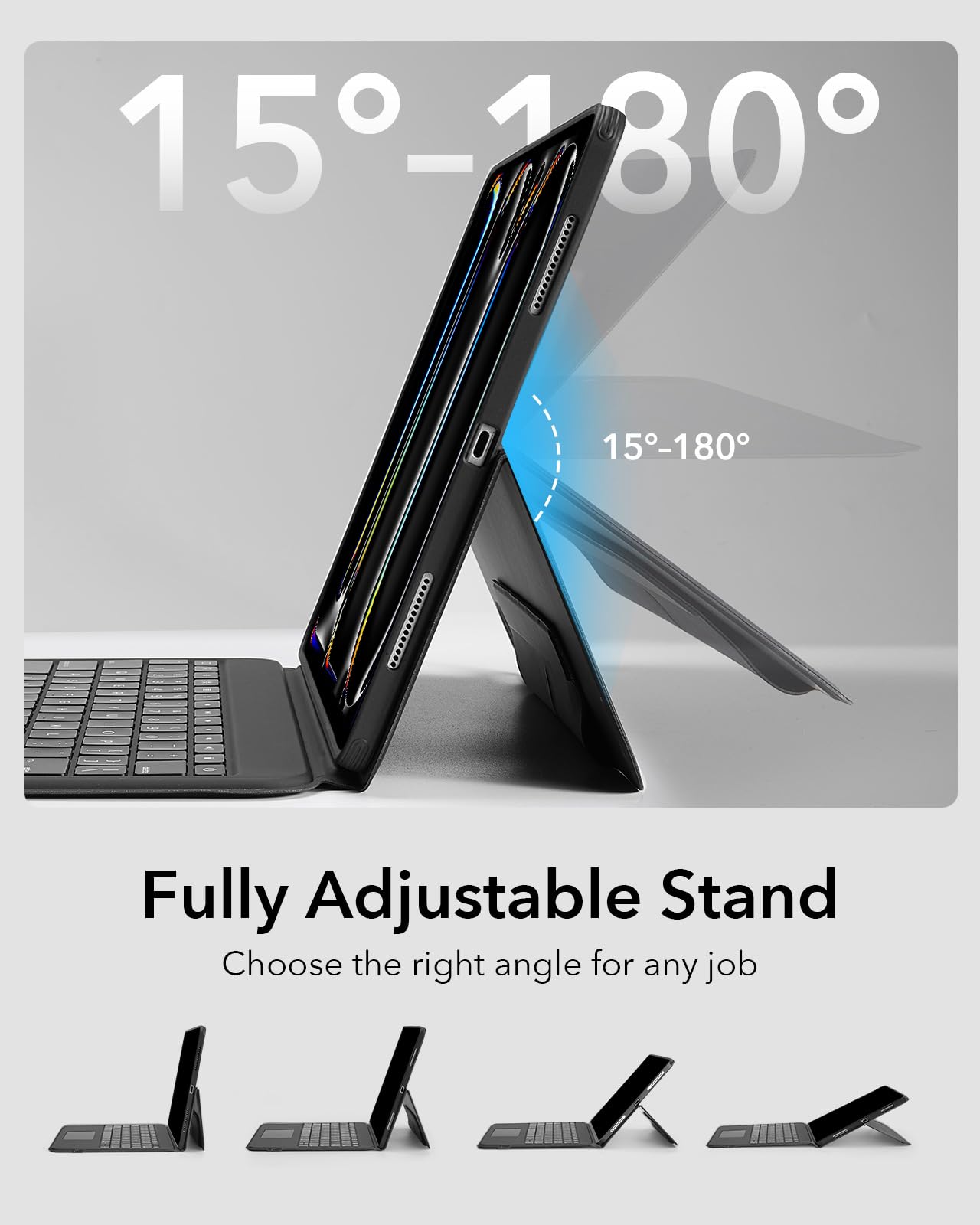 ESR Ascend iPad Pro 13 Inch Case with Detachable Backlit Keyboard (2024 M4 Model) - Magnetic Multi-Touch Trackpad, Adjustable Stand for Portrait/Landscape Viewing, Includes Apple Pencil Holder - Perfect for Work, Study & Travel (Black)