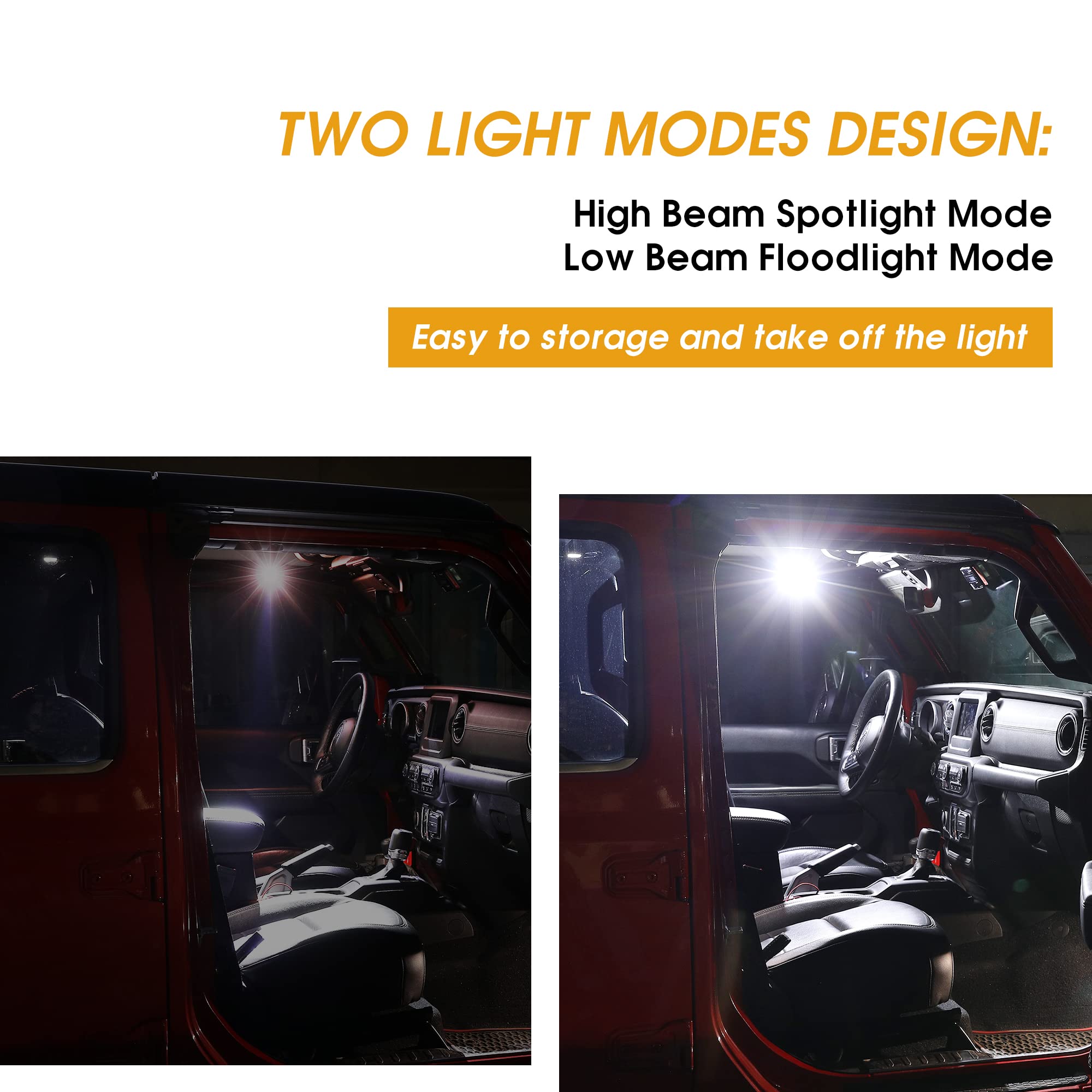 Jeep Wrangler Grab Handles with LED Light - 4 Pack Black Rechargeable Roll Bar Handles for TJ JK JL YJ Unlimited Rubicon Sahara & Gladiator JT (2/4 Door) - Perfect for Off-Roading, Camping & Nighttime Entry