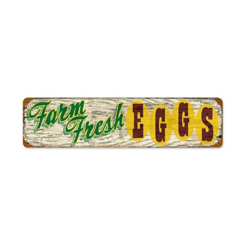 Vintage Farm Fresh Egg Sign - Retro Planet Style, Made in USA with Heavy Gauge Steel - Perfect for Kitchen Decor, Farmhouse Wall Art & Country Style Home