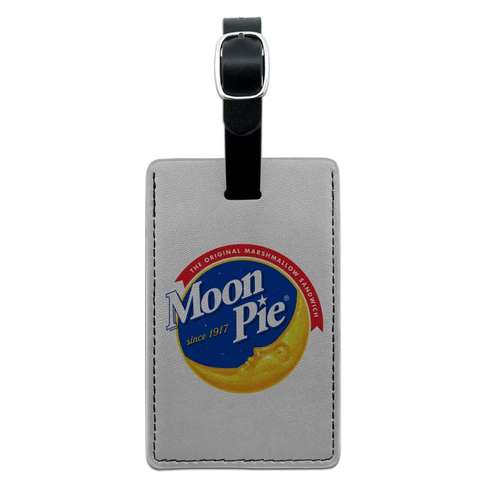 MoonPie Logo Rectangle Leather Luggage Tag - Durable Suitcase ID Card Holder for Travel Bags & Carry-Ons | Perfect for Airports, Business Trips & Vacation Identification