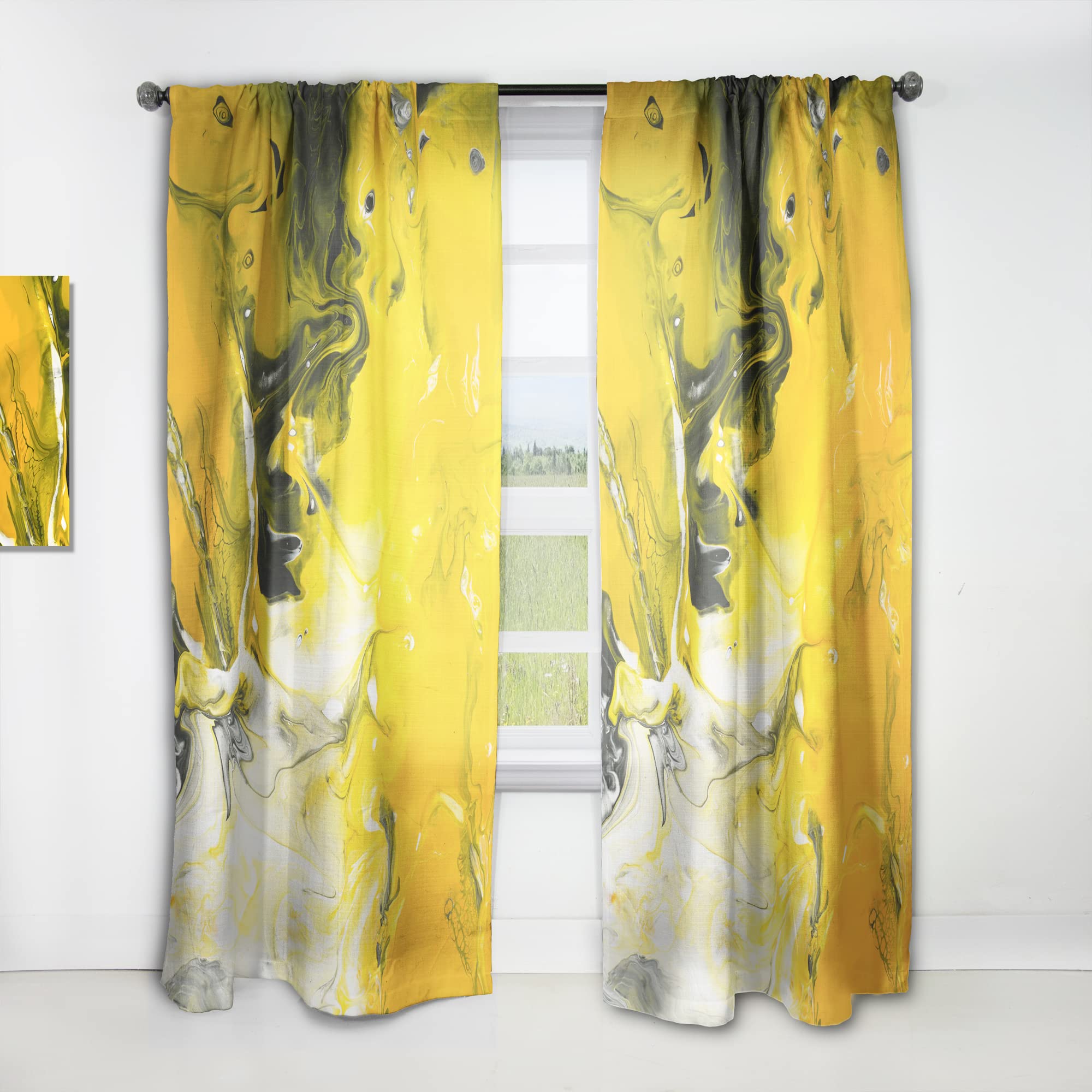 DesignQ Yellow Acrylic Hand-Painted Marble Pattern Thermal Insulated Curtains - Single Panel 52x84 Inches - Elegant Window Treatments for Bedroom & Living Room | Perfect for Home Decor, Temperature Control & Light Filtering