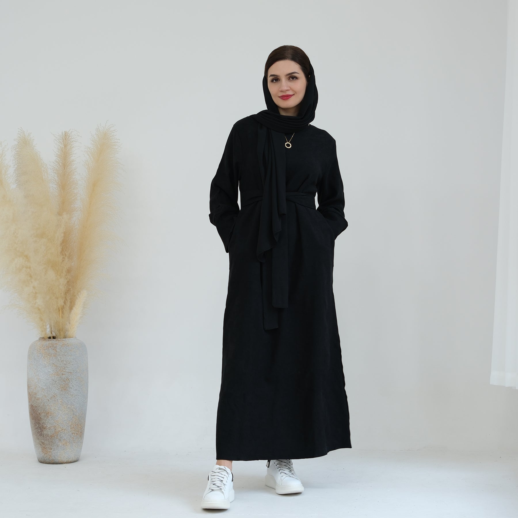Liliana Women's Black Cold Weather Abaya Dress - Modest Islamic Prayer Dress for Winter, Home & Mosque Wear