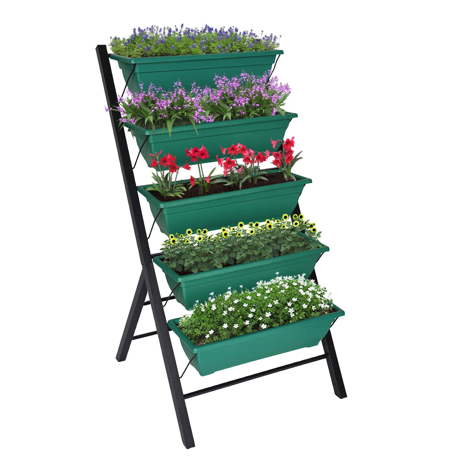 4Ft Elevated Raised Garden Bed with 5 Container Boxes - Vertical Planter for Outdoor Gardening on Patio, Balcony & Greenhouse - Perfect for Growing Herbs, Vegetables & Flowers