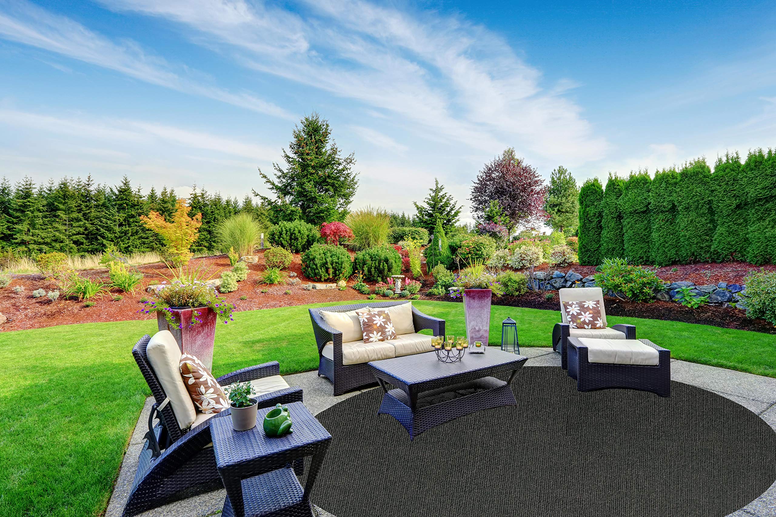 KOECKRITZ 4' Round Indoor Outdoor Area Rug - Non-Slip Rubber Backing, 1/4