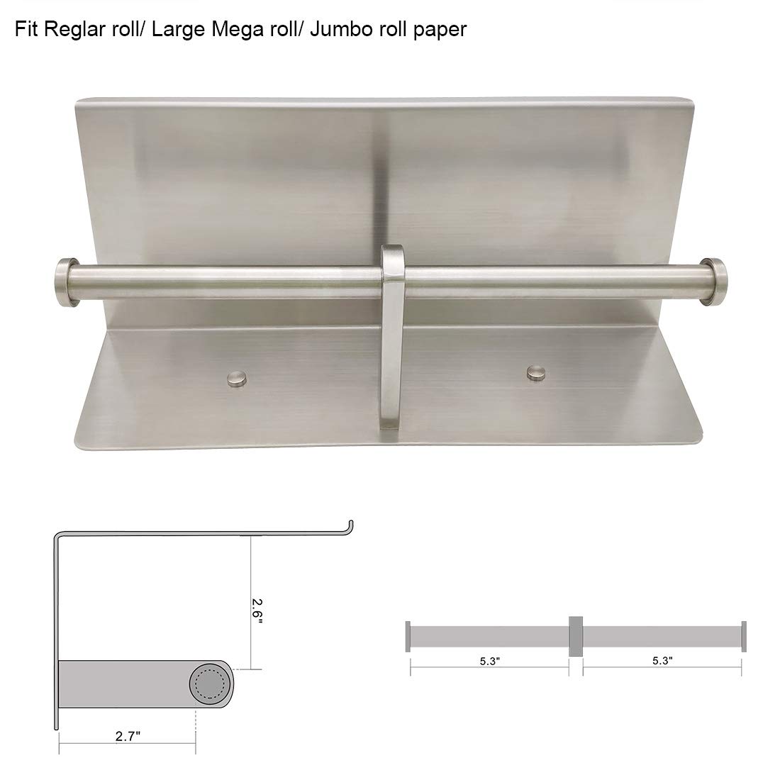GZILA Large Double Toilet Paper Holder with Shelf - Wall Mounted SUS304 Stainless Steel Bathroom Organizer - Dual Roll Tissue Dispenser & Phone Storage Rack - Brushed Nickel Finish for Modern Bathrooms, Powder Rooms & Guest Toilets